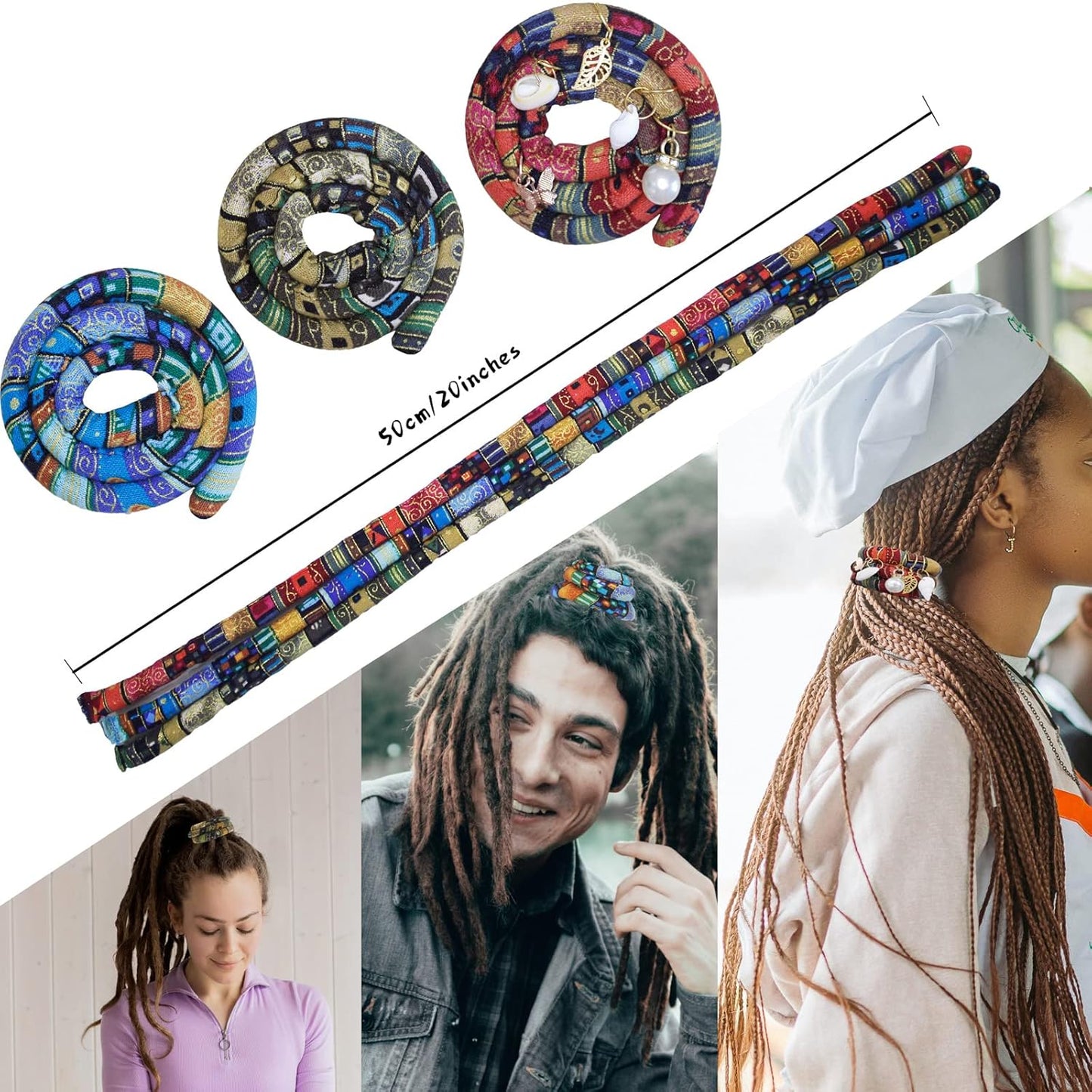3 Pcs Spriral Lock Hair Tie dreadlock hair tie set dreadlock accessories for women and men dreadlocks ponytail holder Dread hair ties for braids thick curly hair (20 inches, Colorful)