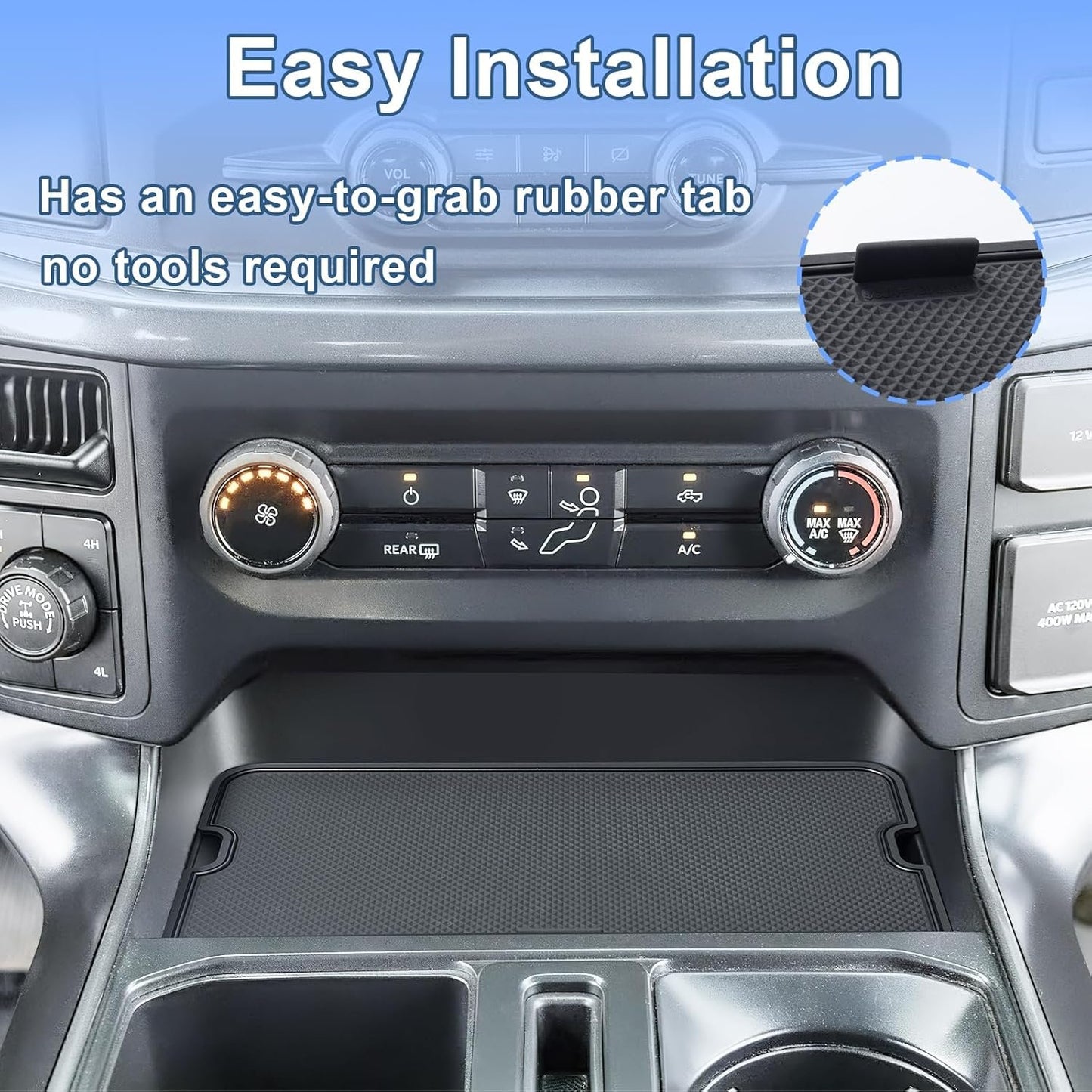 Center Console Compartment Cover for Ford F150 Accessories 2021-2024 2025/Lightning XLT 2022-2024 Interior Hidden Panel Secret Pocket Lid USB Hole (Fits into The Open Pocket in Front of The Shifter)