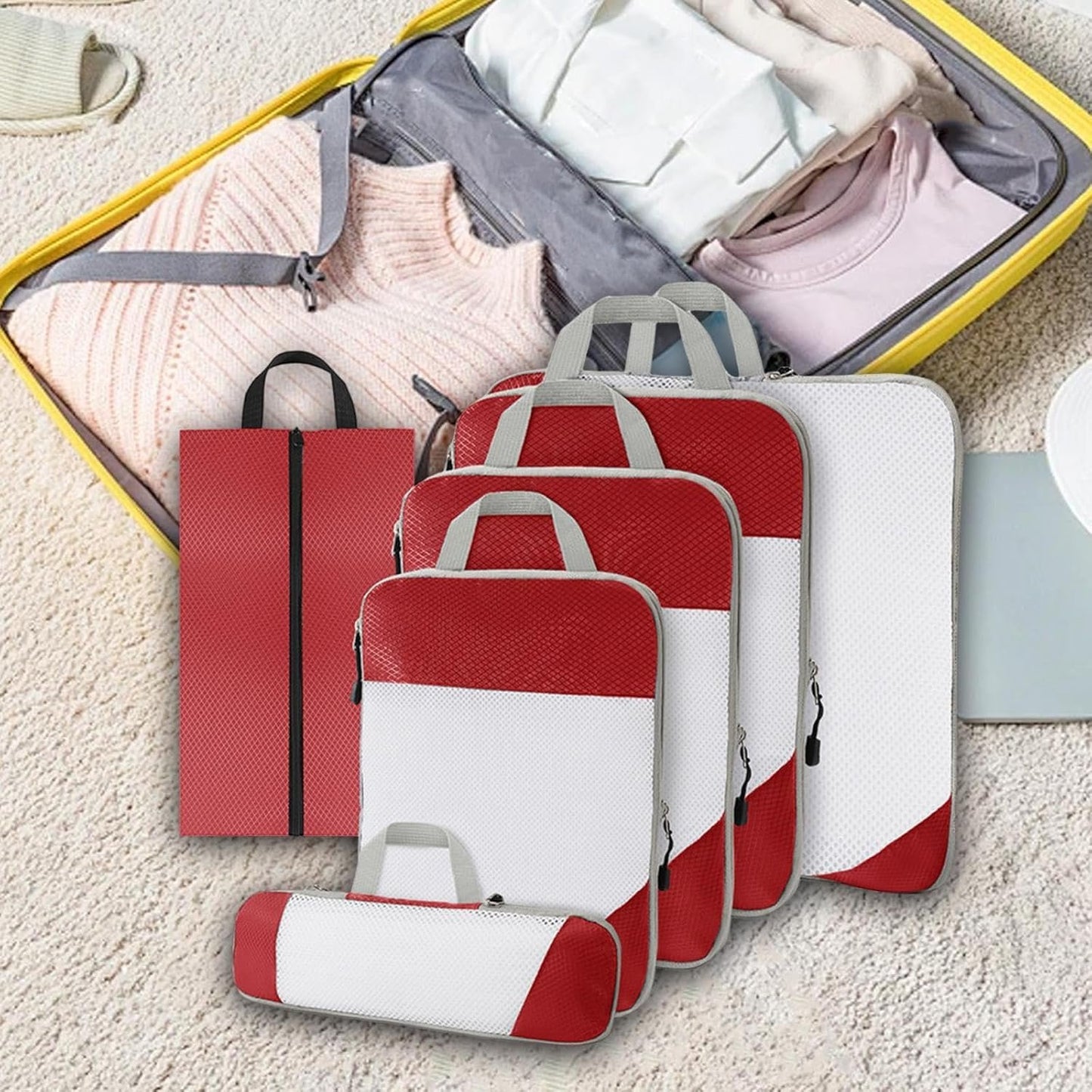 Gralara Ultimate Travel Packing Cubes Set for Seamless Organization, Red