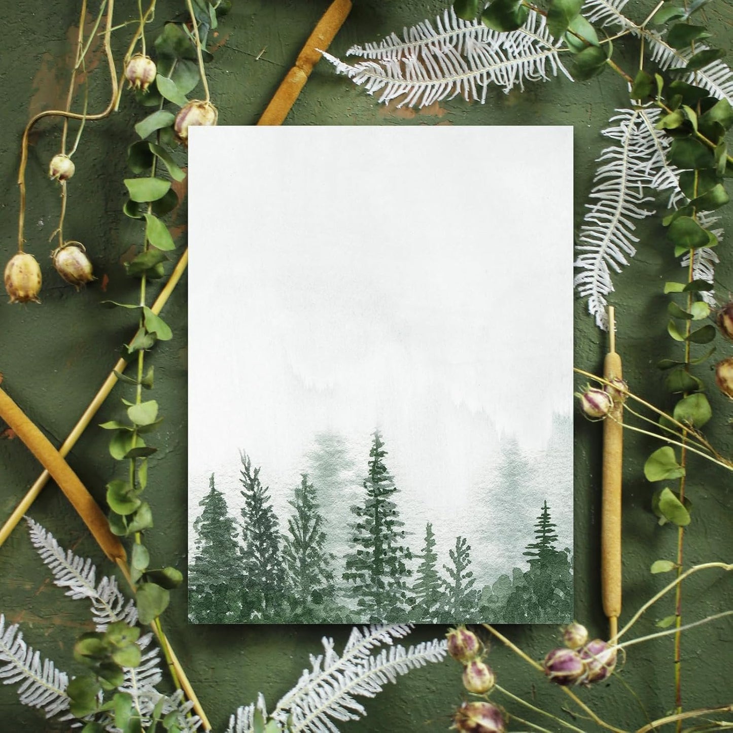 Generic AnyDesign 60 Sheet Forest Stationery Letterhead Paper Watercolor Forest Writing Paper Greeting Paper for Party Invitations School Printing, 8.5 x 11 Inch