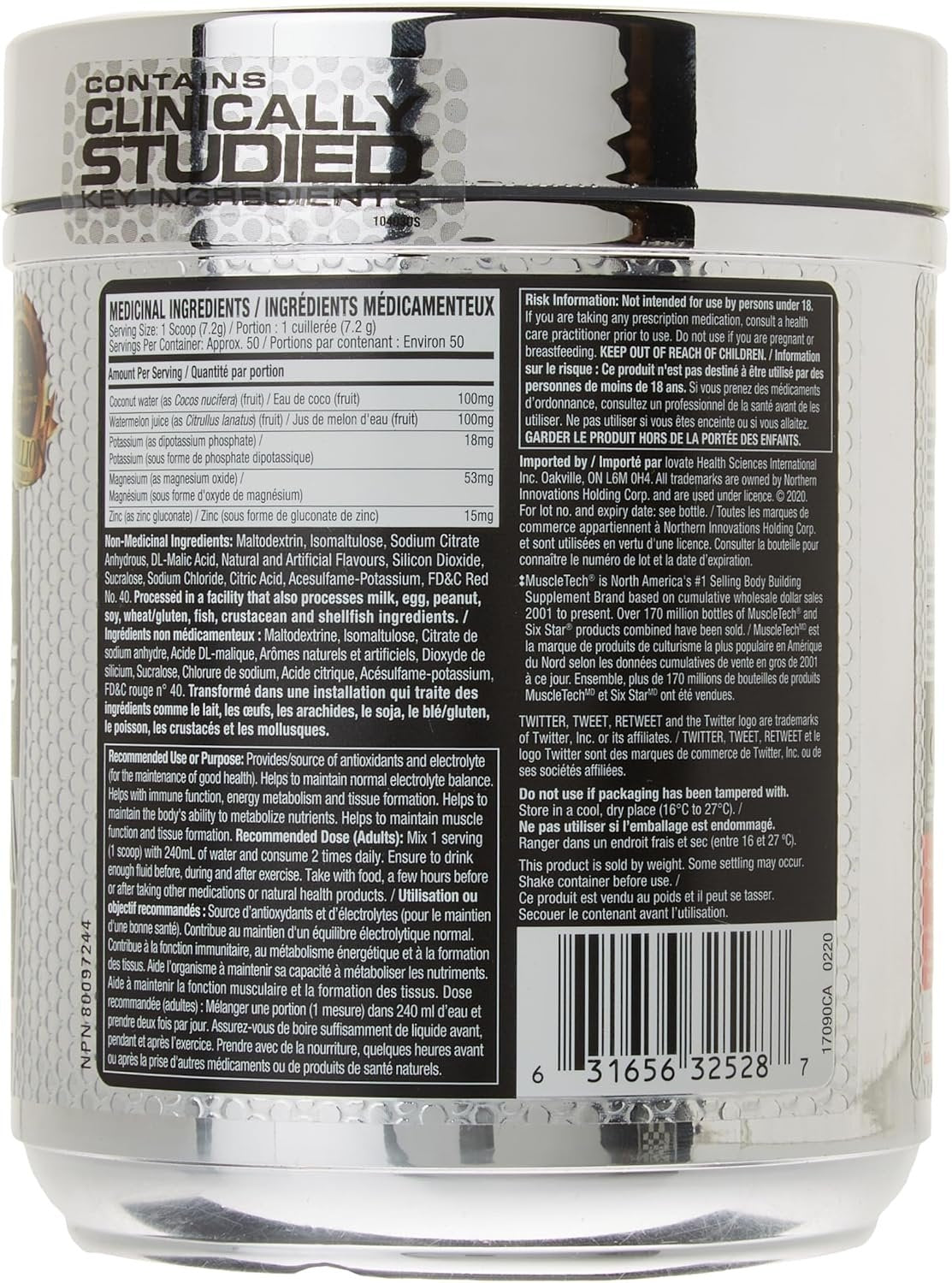 Six Star Electrolyte Powder | Six Star Ultimate Hydration | Replenish Electrolytes with 100mg of Coconut Water Powder + Watermelon Powder + Zinc + Magnesium | Hydration Powder | Watermelon (50 Servings)
