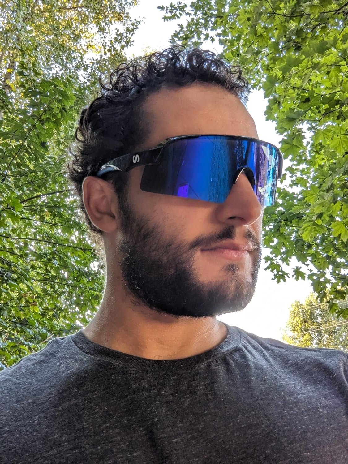 Sunneys Safety Sunglasses, Rangers, Wraparound, ANSI, Z87+, Non-Slip, Anti Fog, Black Frame/Mirror Lens, Case included, Shooting, Cycling, Travelling, Anti Pollen Goggles, Eye Protection (black, blue)