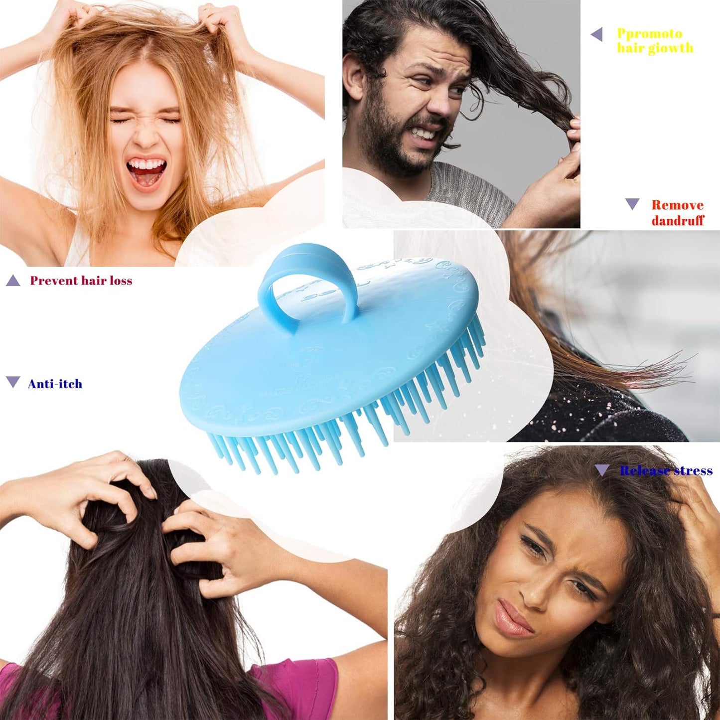 COBBEN 4Pack Hair Scalp Exfoliator Brush Dandruff Cleaning Brush, Flexible Scalp Massager Brush, Shower Scalp Shampoo Brush for Home, Office, Travel and Pets(Flexible Blue/Pink/Orange/Green)