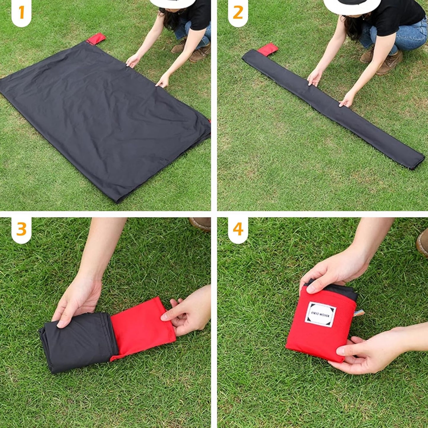 TRIWONDER Pocket Blanket Picnic Beach Mat Waterproof Outdoor Blanket Handy Mat for Travel, Camping, Hiking, Park (Black, L - 150x180cm)