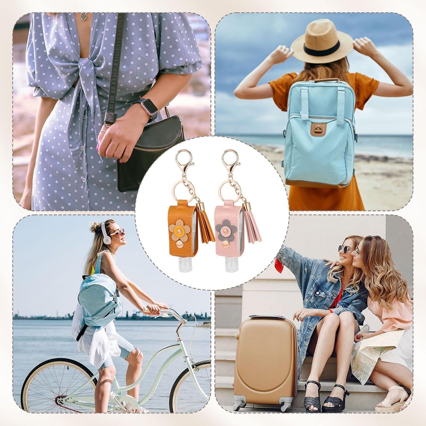 4pcs Hand Sanitizer Keychain, 30ml Refillable Empty Hand Sanitizer Carrier Case with Lobster Clasp, Leak-Proof Travel Size Bottles Toiletries Containers for Lotion Liquid Soap Shampoo (4 Colors)