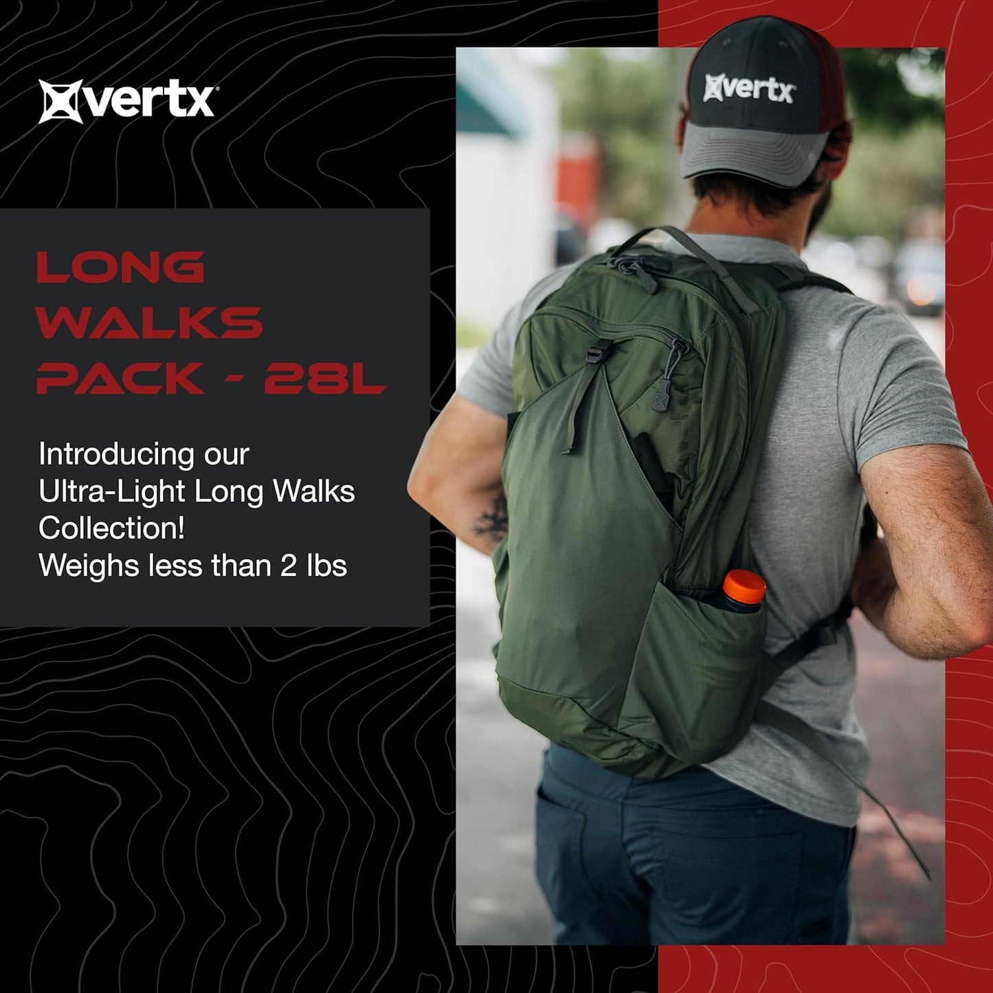 Vertx Long Walks Pack 28L Tactical Backpack Concealed Carry EDC Gear Bag for CCW, Travel, Work, Hiking, Outdoors, It's Black, Black