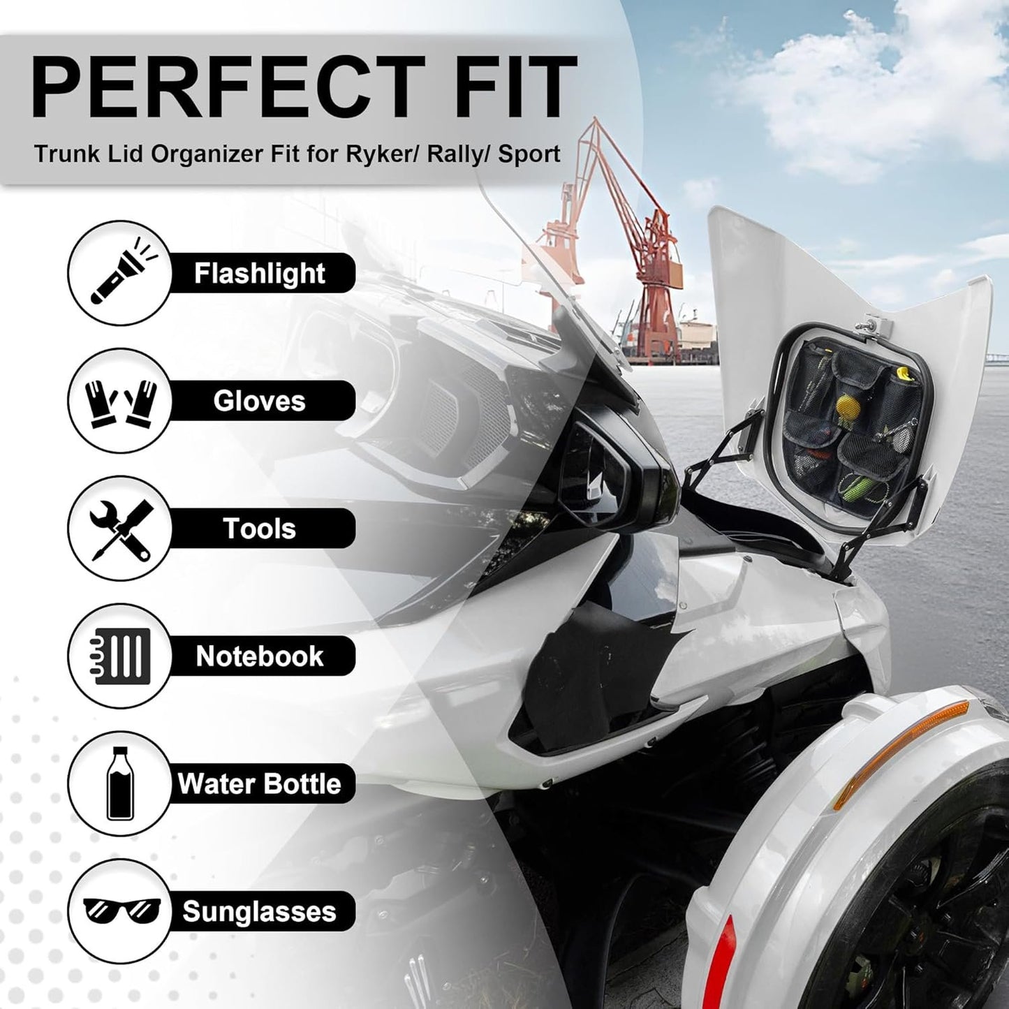 Front Trunk Lid Organizer Fit for Can Am Spyder F3 F3S F3T F3L 2015-2025 Removable 5 Mesh Pocket Luggage Storage Bag (Black)