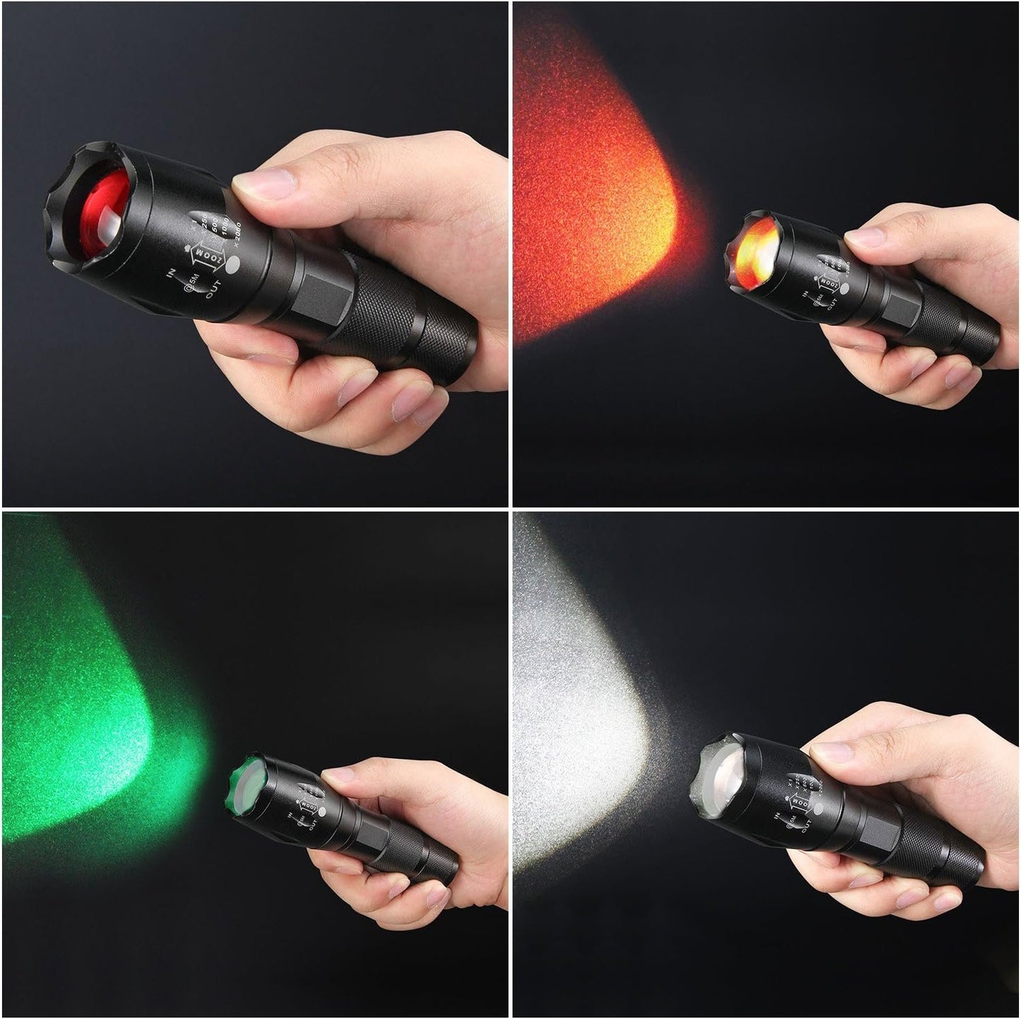 FandyFire A100 Tactical Flashlight: 900 Lumens 5 Modes Versatile 3-in-1 LED Hunting Light with Interchangeable RED & Green Glass Lens