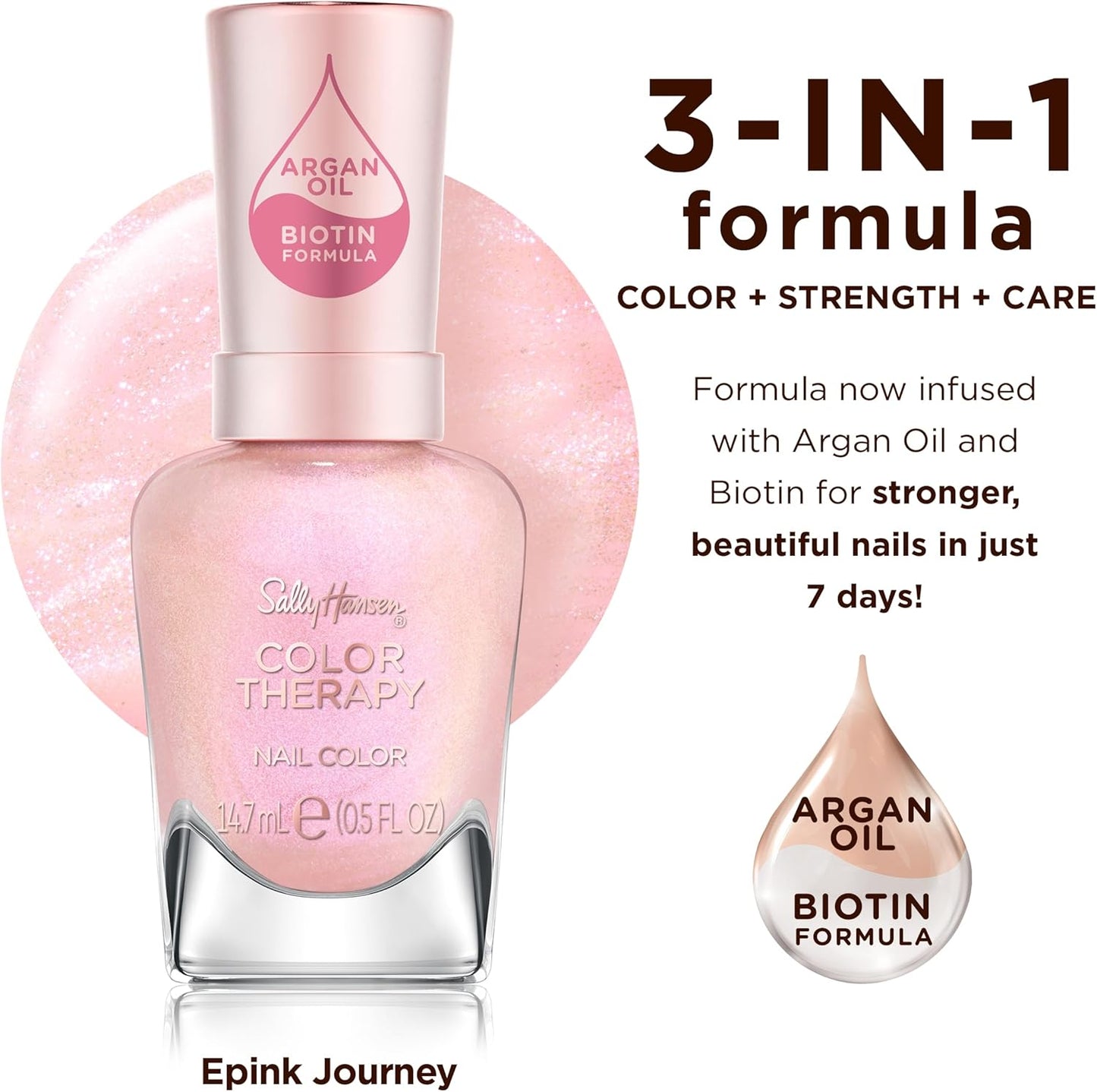 Sally Hansen Color Therapy Nail Polish, 227, Epink Journey, Colors, Strengthens, Cares