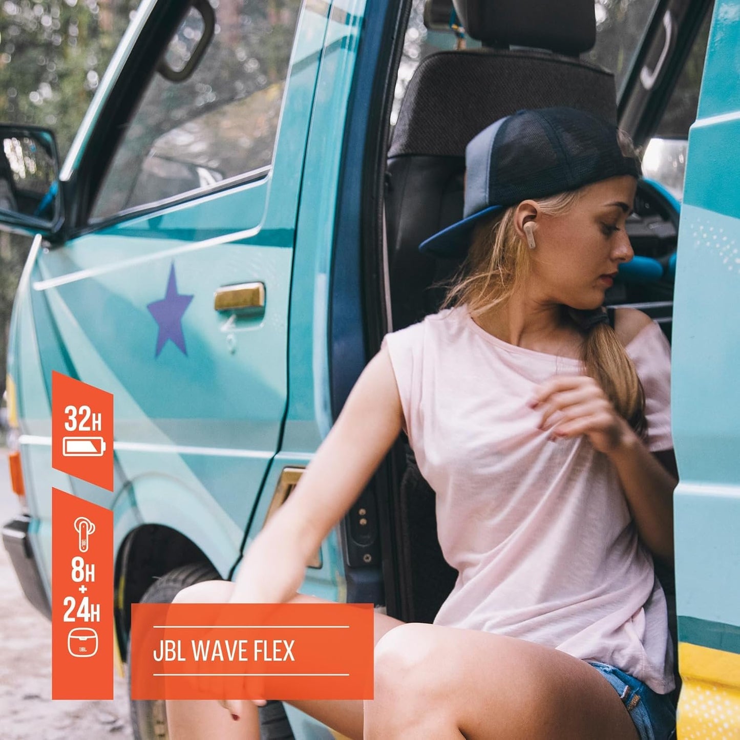 JBL Wave Flex, JBL Deep Bass Sound, Comfortable fit, Up to 32 (8h + 24h) total hours of battery life with speed charging, Stay aware of your surrounding, Hands-free calls with VoiceAware, Black