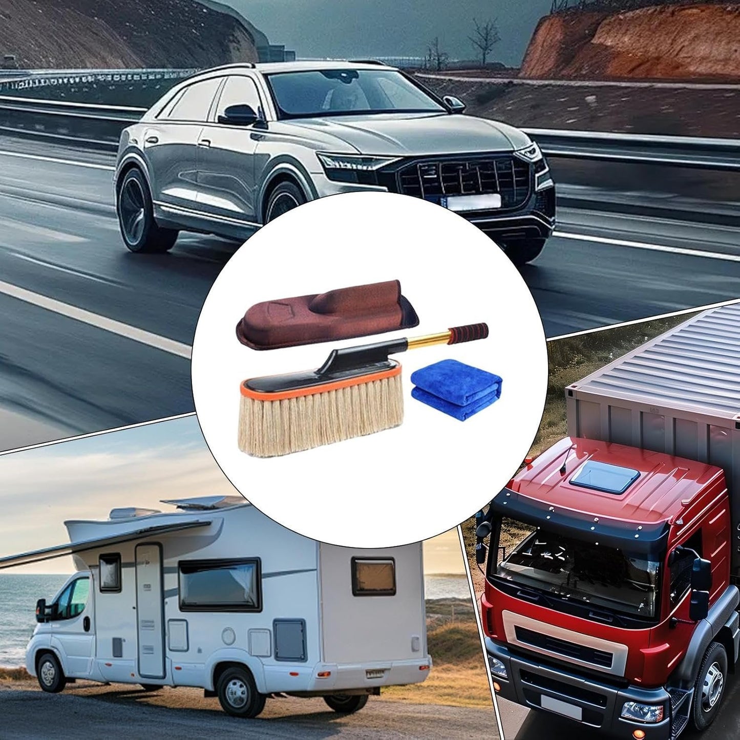 zwxqe Car Dust Cleaner, Car Interior Duster Detail Brush Kit, Auto Mop with Wax Cotton Hair, Portable Detailing Tools for RV, Truck, Tire, Wheels, Motorcycle, Convenient Vehicle Cleaning