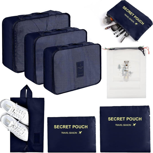 Wirvyuer 7-Piece Waterproof Packing Cube Set Travel Organizer 7 Pieces Cube Travel Organizer Multifunctional Travel Organizers Bags Travel Essentials for Suitcases Navy Blue