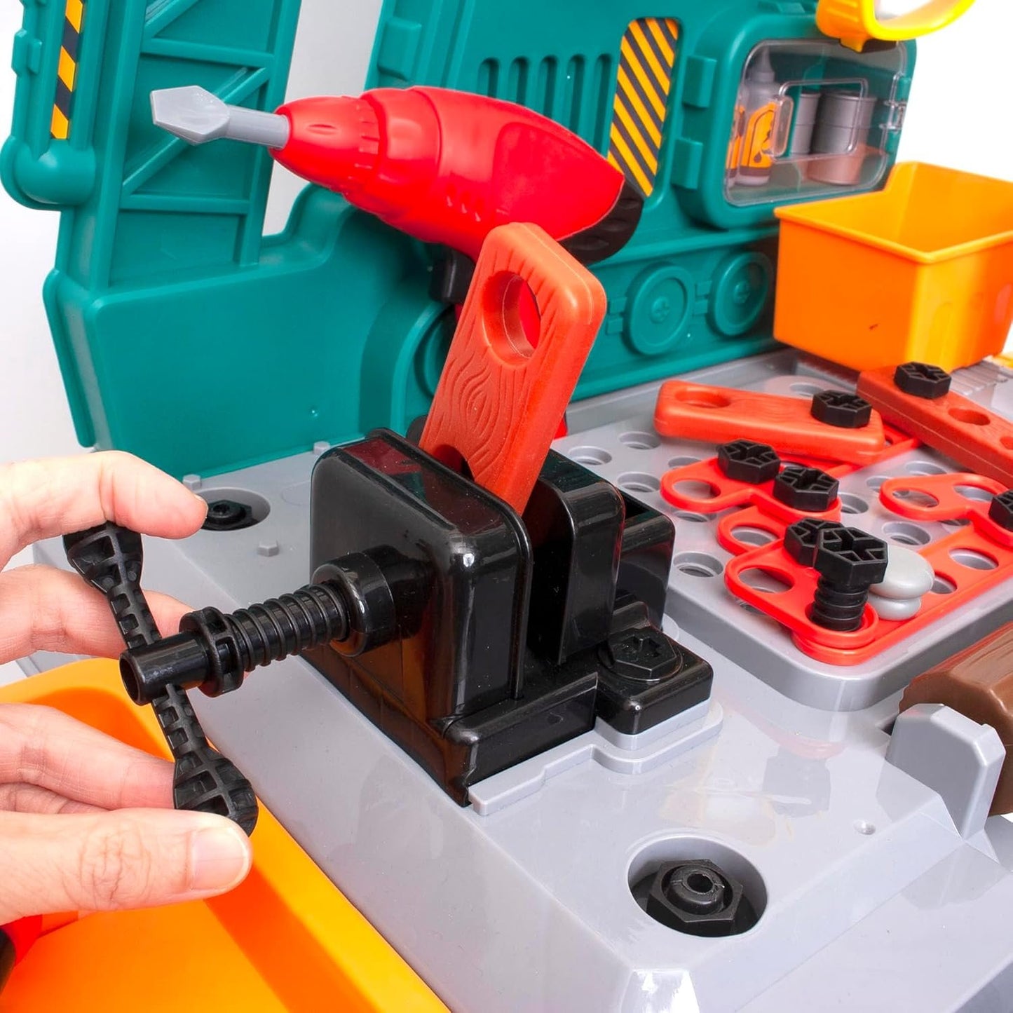 Amazon Basics Kids Workbench Construction Toy Tool Set Playset with 80+ Pieces Including Tools, Accessories, Play Helmet & Play Safety Goggles, for Kids Ages 3 and Up