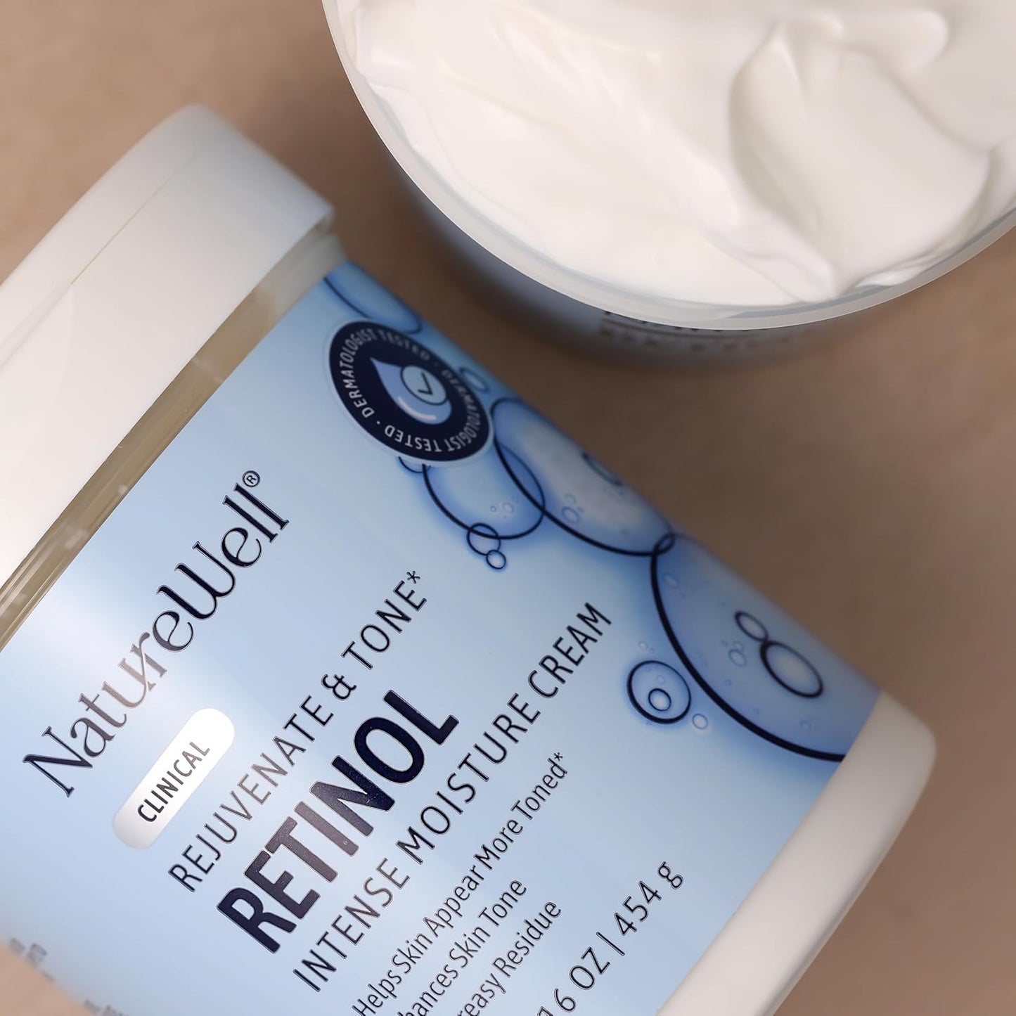 NATURE WELL Clinical Rejuvenate & Tone Retinol Intense Moisture Cream 2.0 for Face, Body, & Hands, Anti-Aging, Targets Discoloration, Wrinkles, Sun Damage, Crepey, & Sagging Skin, 16 Oz