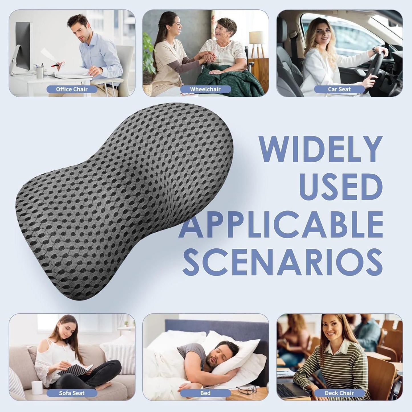 Lumbar Support Pillow Memory Foam Back Rest Pillows Back Support Cushion for Office Chair Ergonomic Car Seat Support for Lumbar Pain Relief Lower Back Pillow for Sleeping