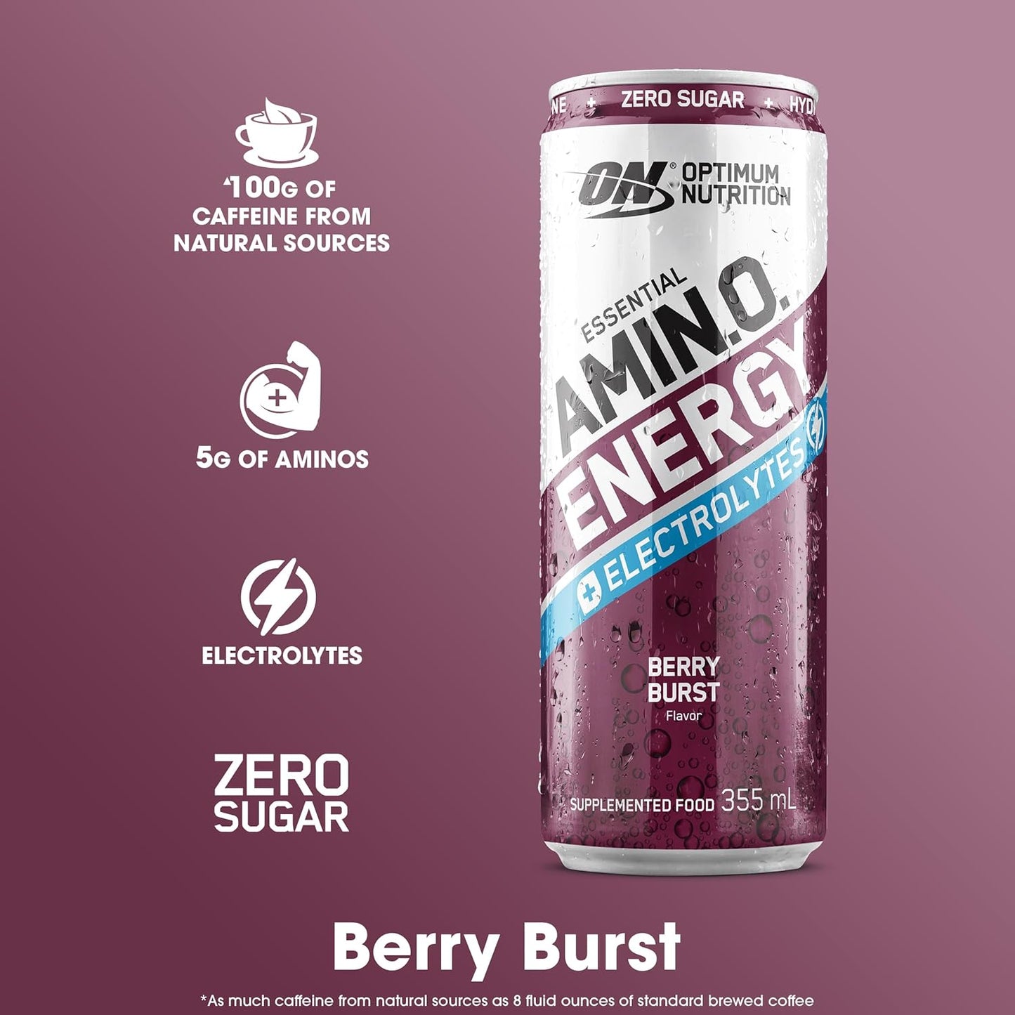 OPTIMUM NUTRITION Amino Energy Sparkling Electrolytes Drink 355 ml, Berry Burst (12 Pack)