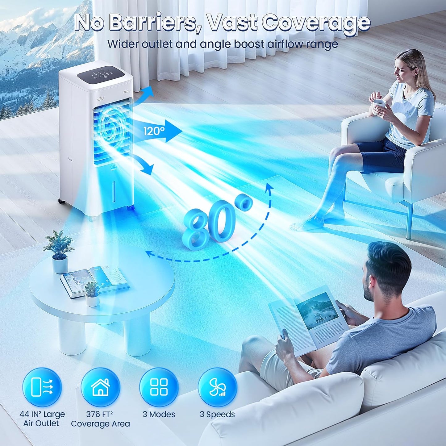 30IN Windowless Portable Air Conditioners, Evaporative Air Cooler with Aroma Box, 3IN1 Ductless&Ventless Indoor Swamp Cooler for Room, 3 Modes&3 Speeds, 1.65Gal Tank, Remote, No Hose No Windows Needed