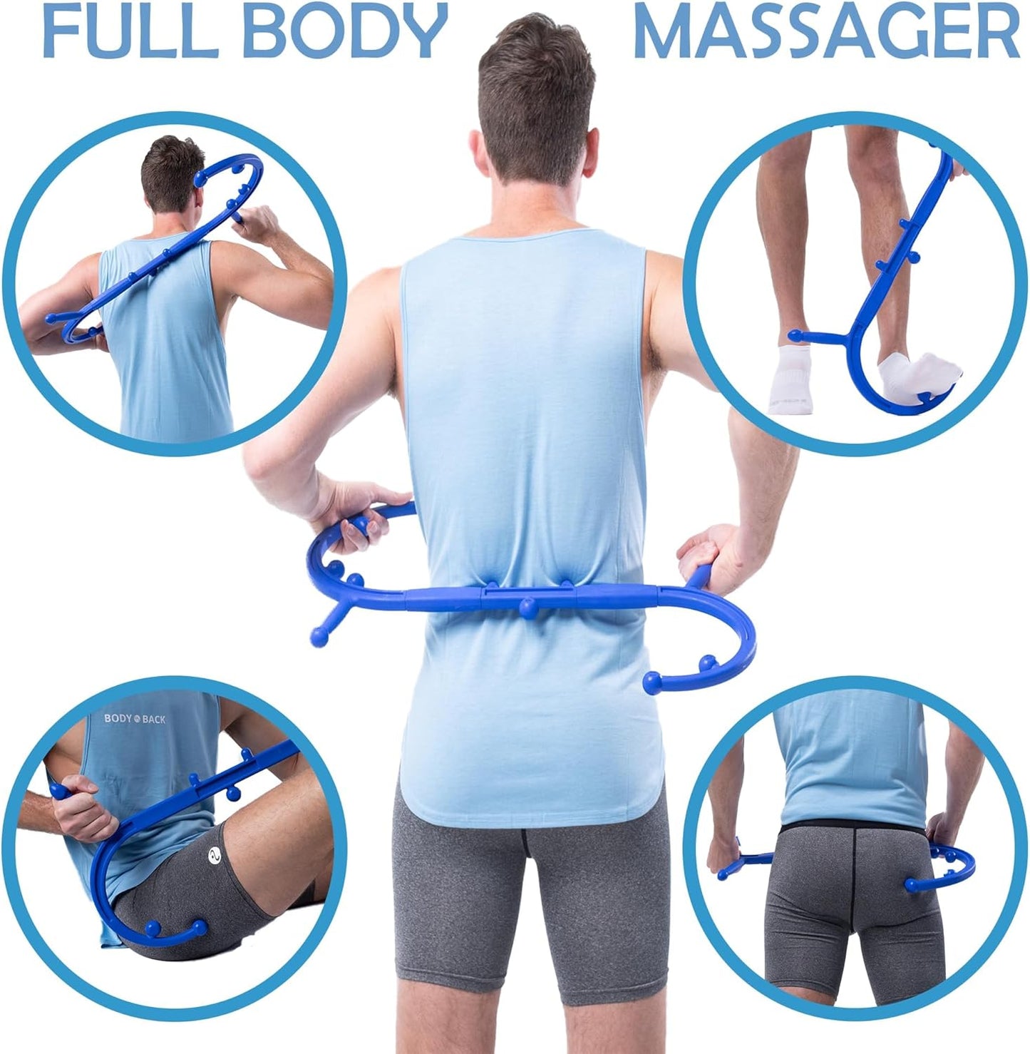 Body Back Buddy Back Massager, Handheld Massage Stick, Trigger Point Massager, Massage Cane (Blue)