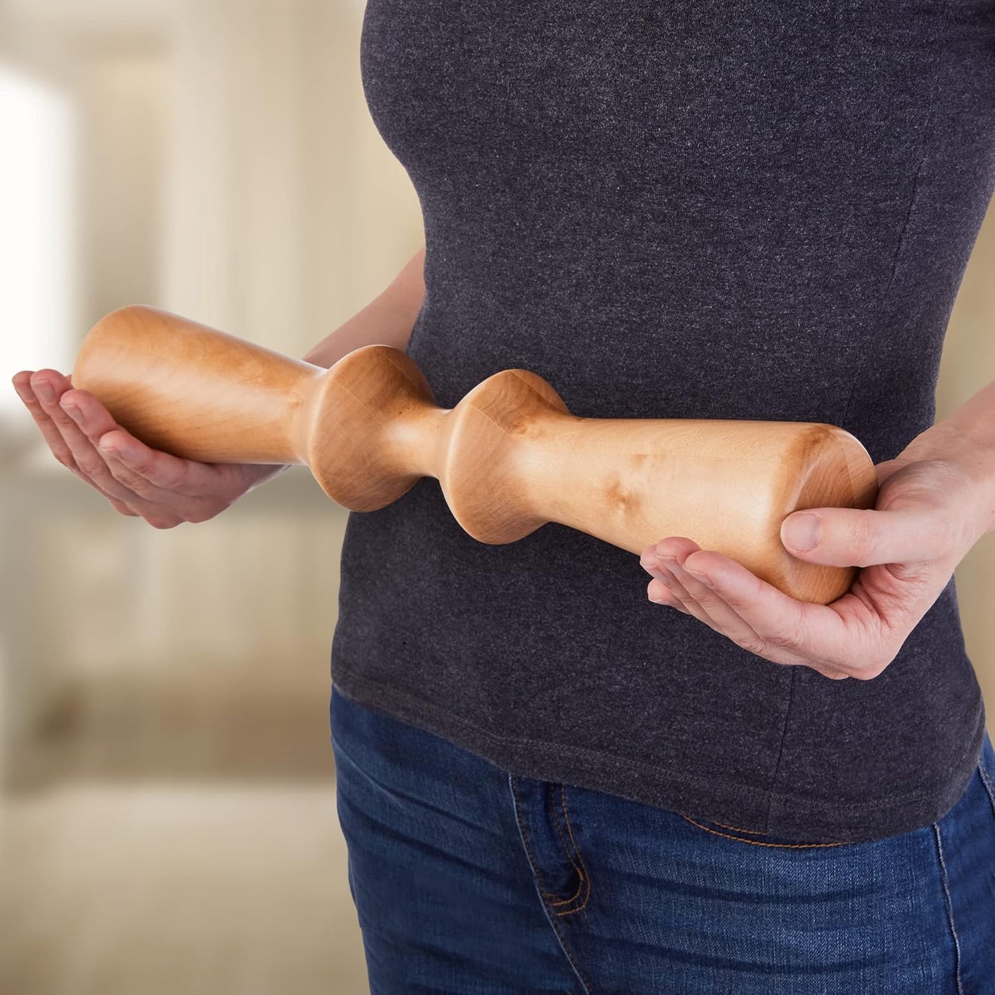 EARTHLITE Wooden Massage Roller - Deep Therapeutic Massage Tool Along The Spine & Trigger Point Release