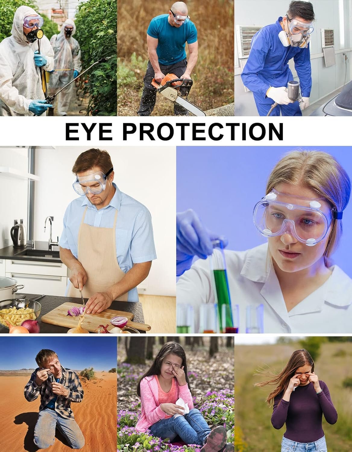 MELASA Safety Goggles, Clear Lens, Anti-Fog Coating, ANSI Z87.1, Adult, Rectangular, Industrial, Laboratory, Unisex
