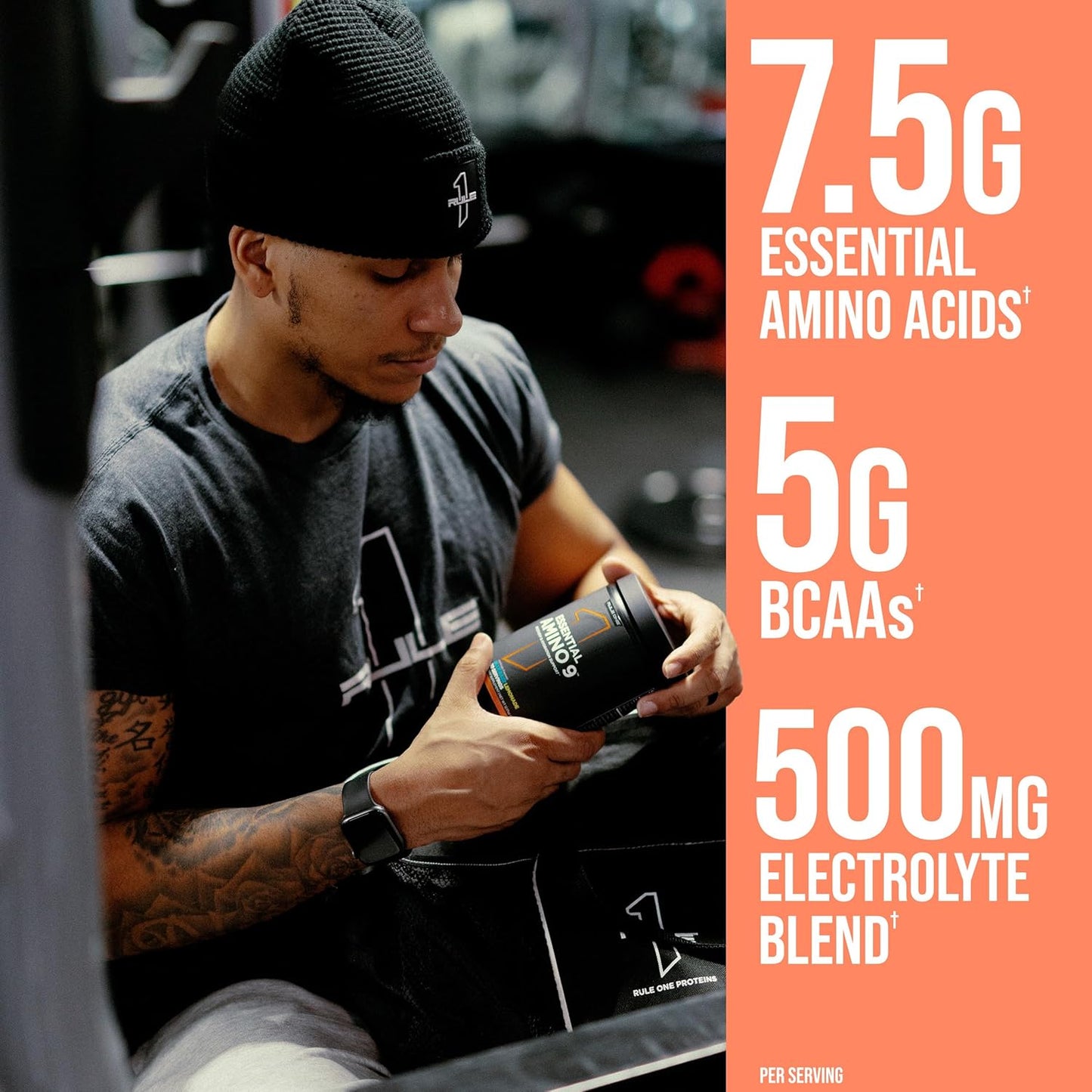 Rule1 R1 Essential Amino 9 Recovery & Hydration Support Supplement 345 g, Rainbow Candy (30 Servings)