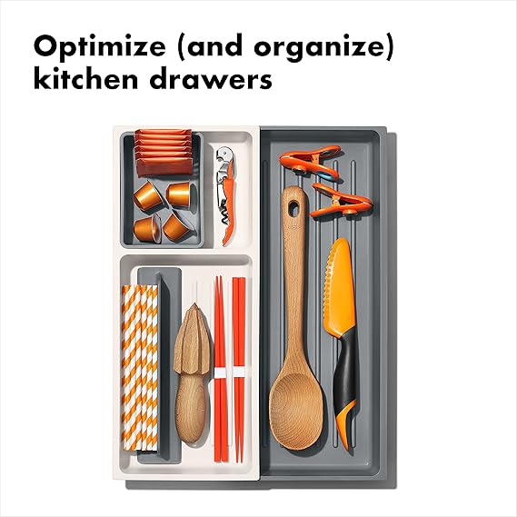 OXO Good Grips Drawer, Expandable Kitchen Tool Organizer, White