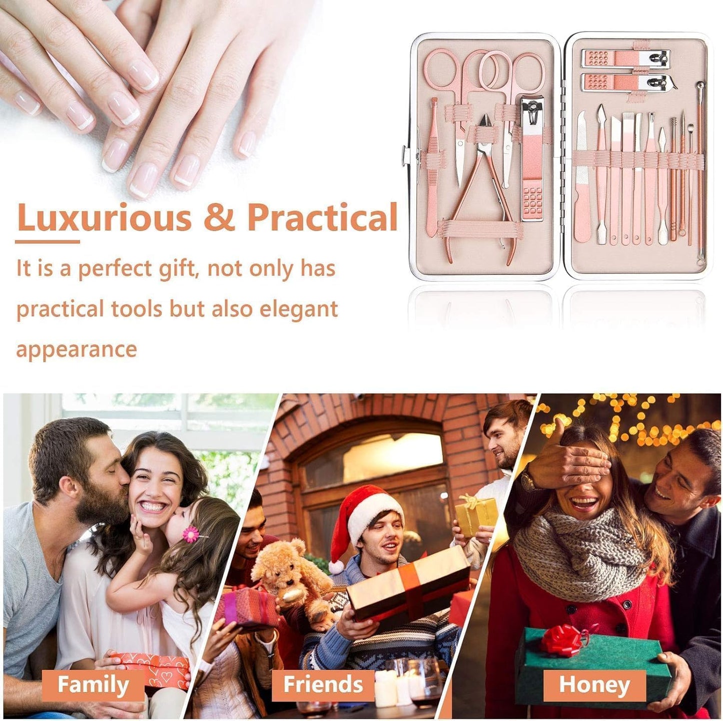 Nail Clippers 18 pcs Manicure Set Nail Scissors Cuticle Remover for Men Women Stainless Steel Nail Care Grooming Kit with Leather Case for Travel & Home