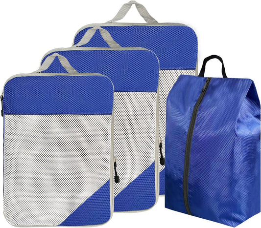 ehsbuy Compression Packing Cubes 4 Pieces for Travel Organizer Luggage Organizer Suitcase 3 Cubes + 1 Laundry Bags for Clothing Accessories