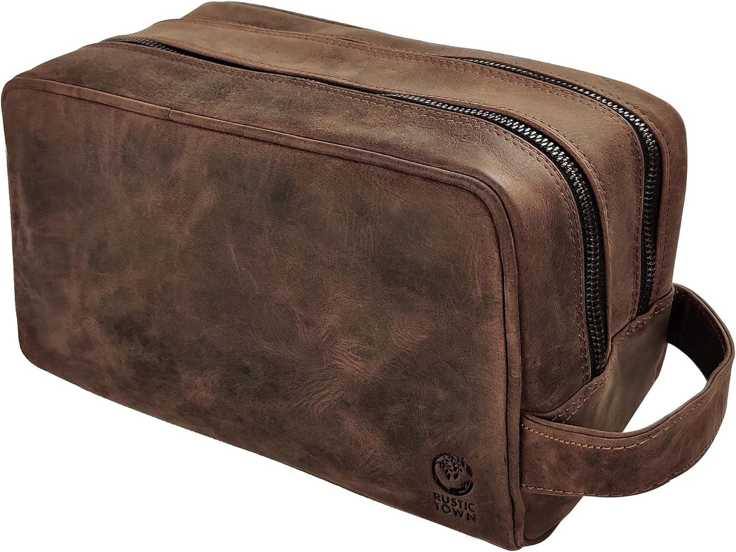 Genuine Leather Travel Toiletry Bag - Dopp Kit Organizer by Rustic Town (Dark Brown)