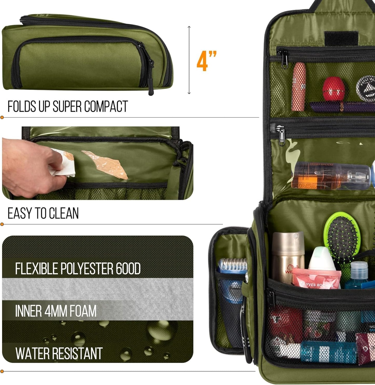 Travel Toiletry Bag for Men and Women - Large Hanging Toiletry Organizer - Waterproof Hygiene Bag with Metal XXL Swivel Hook, with YKK Zippers and 19 Compartments for Toiletries, Makeup, Cosmetics