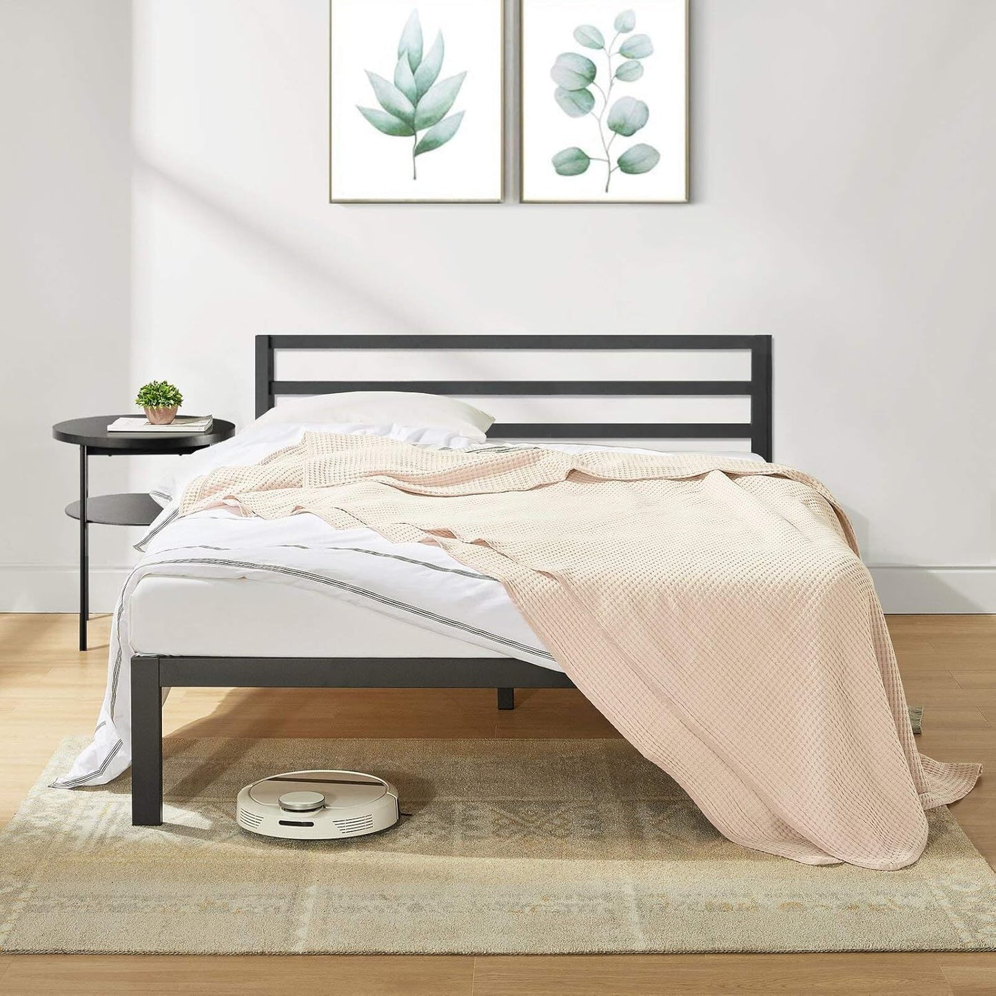 Zinus Mia Single Black Bed Frame Modern Metal Steel Headboard Furniture Mattress Platform with Under Bed Storage, Black