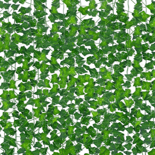 27 Pack 195Ft Artificial Ivy, Garland Fake Vines Leaves Hanging Vine Plants Green Leaves for Bedroom Home Garden Trellis Fence Balcony Wedding Event Decor