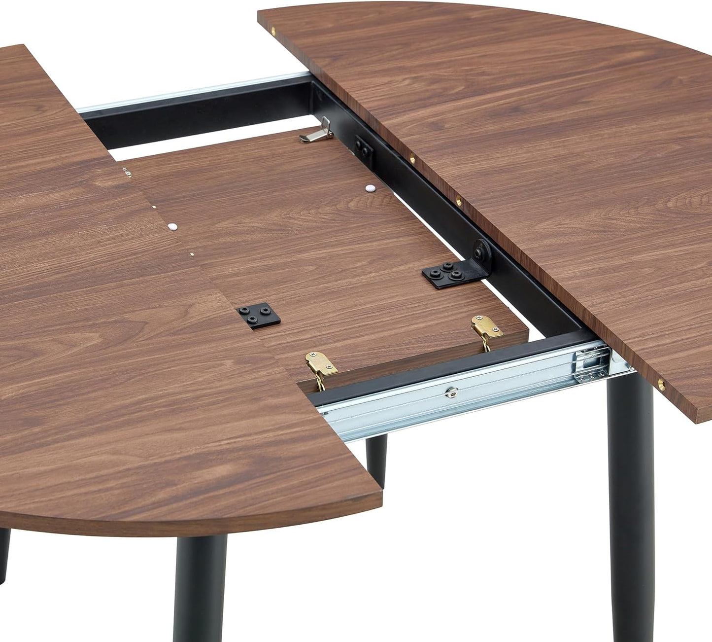 FURNITO 42"-54" Extendable Round Dining Room Table for 4 6 People, Wooden Kitchen Tabletop with Metal Legs, Space Saving Modern Dining Table for Small Space, Easy to Assemble, Walnut