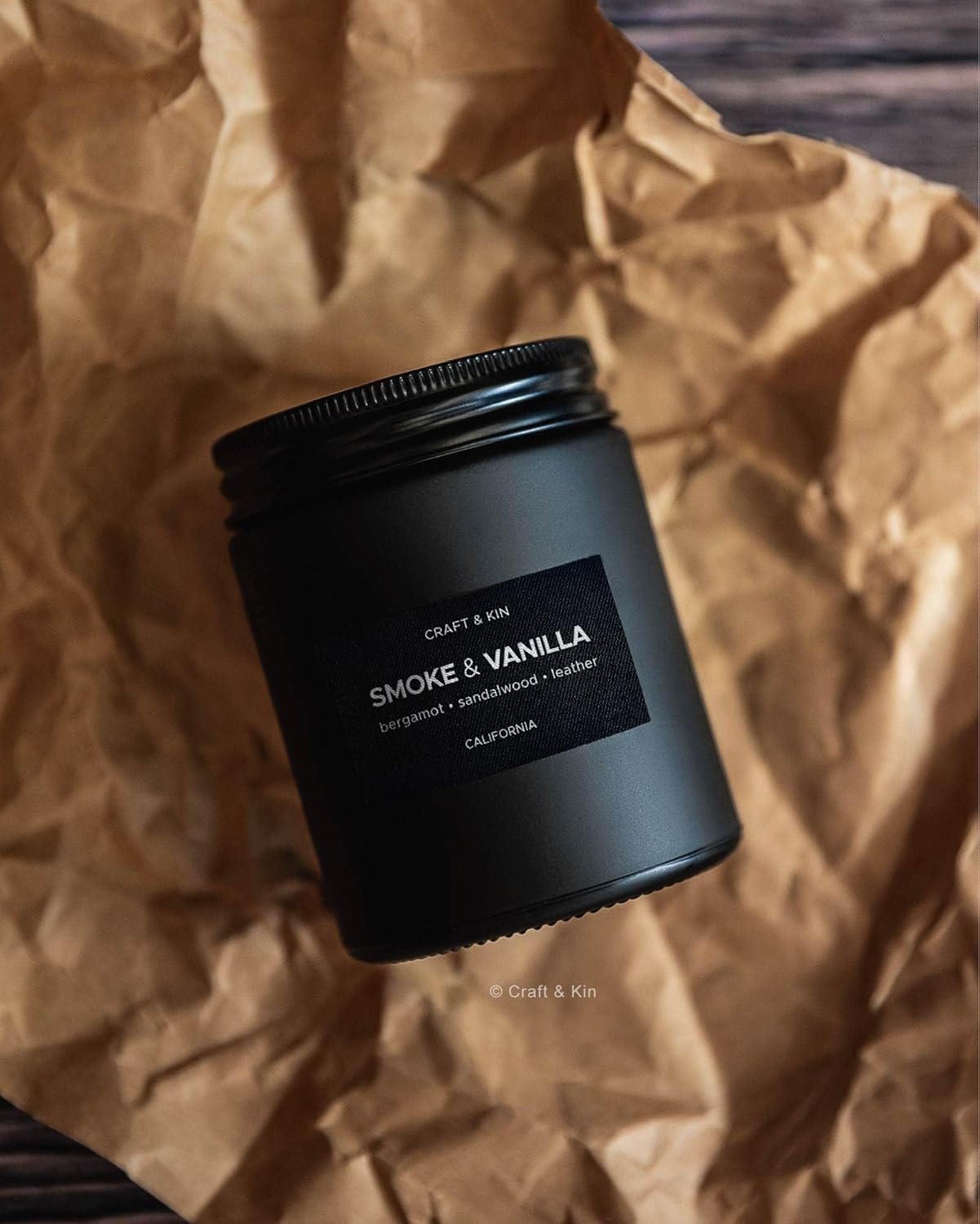 Craft & Kin Scented Black Candles for Men | Fathers Day Gift for Dad | Premium Smoke & Vanilla Spring Scented Candles | Long Lasting with 45 Hour Burn Time, 7.6oz
