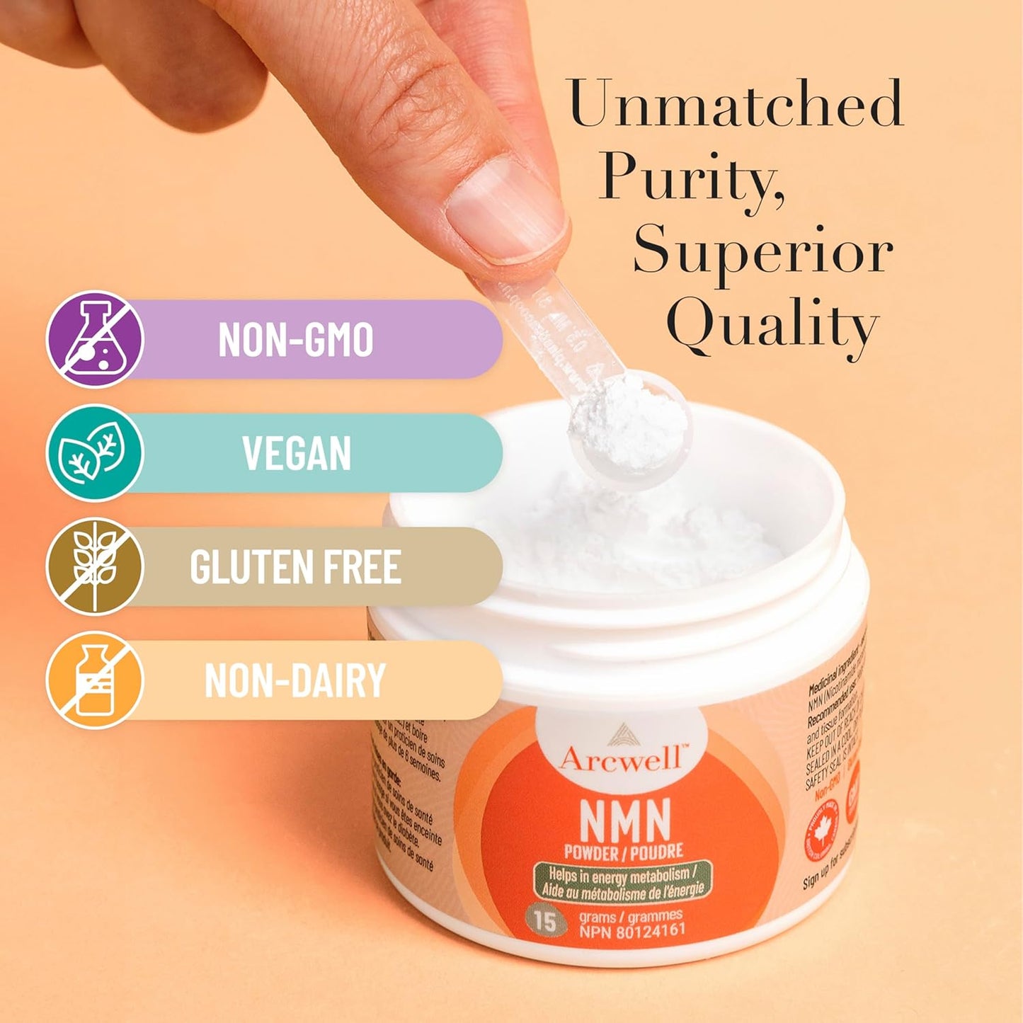 Arcwell Micronized NMN (Nicotinamide Mononucleotide) Powder | 250 mg per Scoop | NAD+ Supplement | Source of Niacin, Vitamin B3 | Supports Cellular Health & Energy Production (15 g, 60 servings)