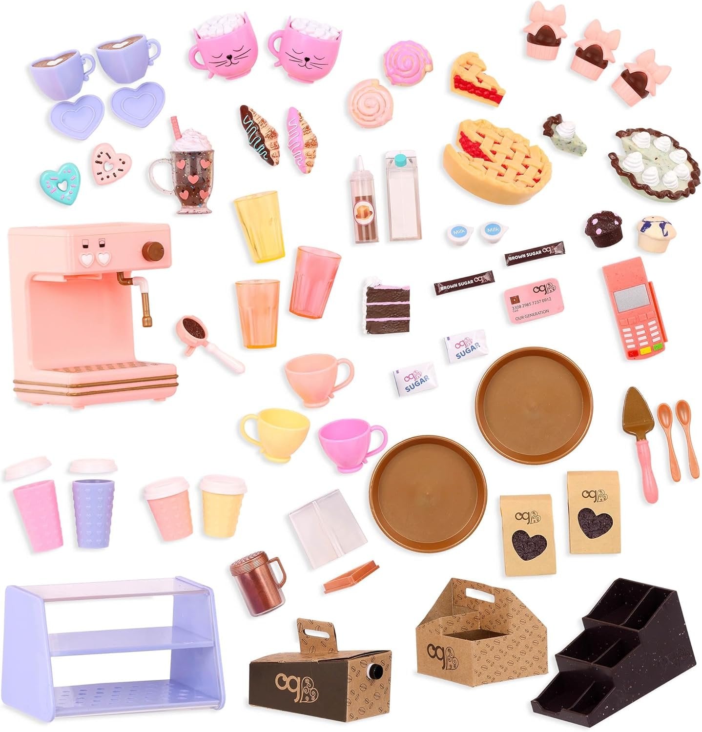 Our Generation – Coffee Shop Playset – Pretend Food Items – 18-inch Doll Accessories – Imaginative Play – Toys for Kids Ages 3 & Up – Love U Latte