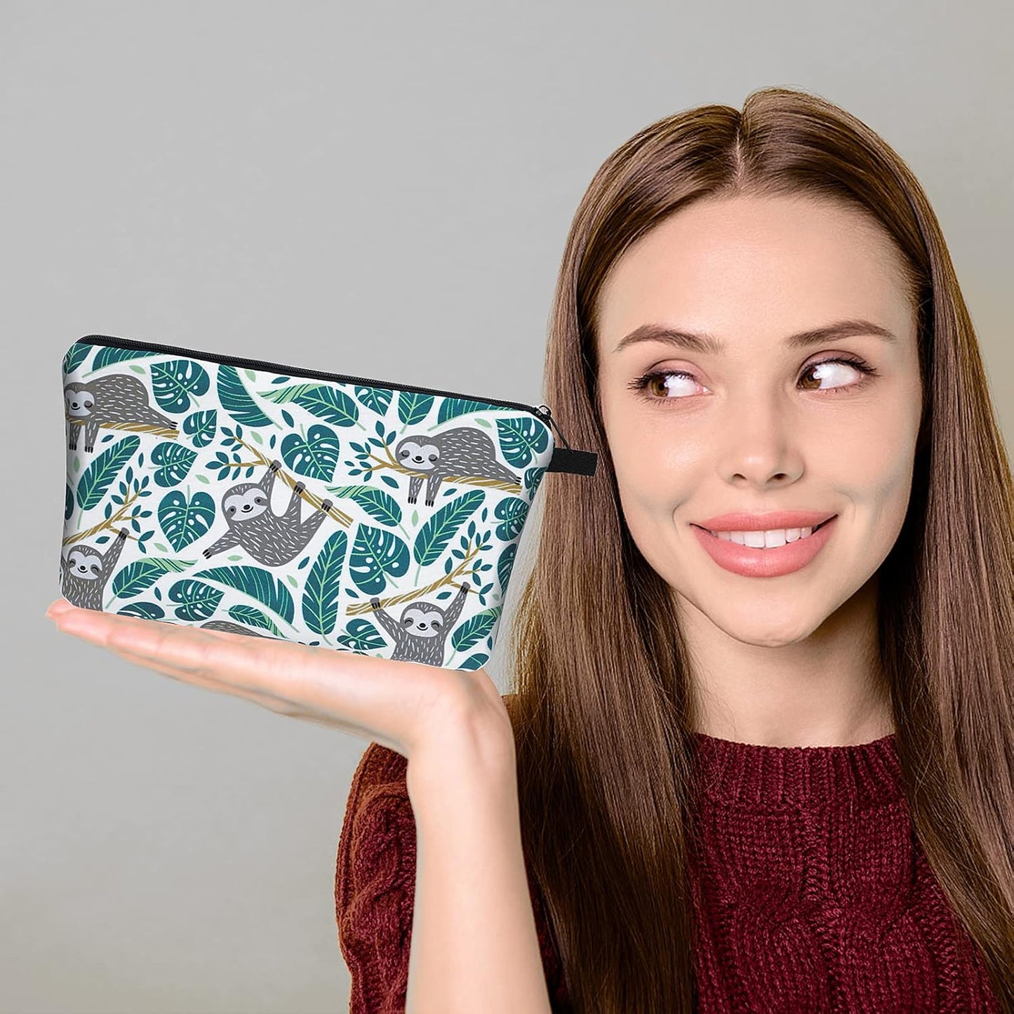 Sibba Makeup Bag Small Organizer Toiletry Cosmetics Black Mini Nylon Sunflower Make Up Pouch Zipper Back to School Accessories Teenagers Women Travel Lazy Green Bags, green, Bag Organizer