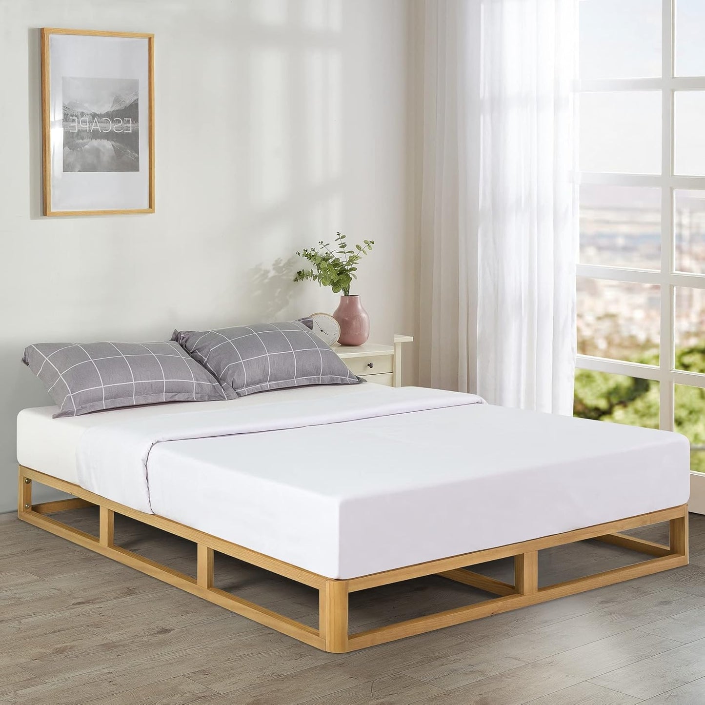 Zinus Industrial Pine Wood Double Bed Frame | Low Bed Base Mattress Foundation - Natural 20cm / Mattress Foundation/Bedroom Furniture, (AU-WDBF-8D)
