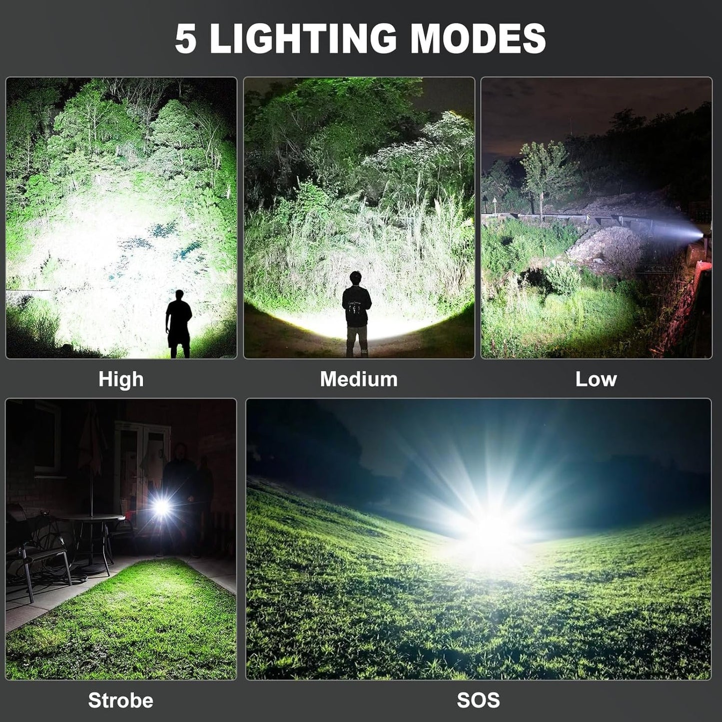 Rechargeable Flashlights High Lumens, Powerful Tactical Waterproof Handheld Flashlights for Emergencies Camping