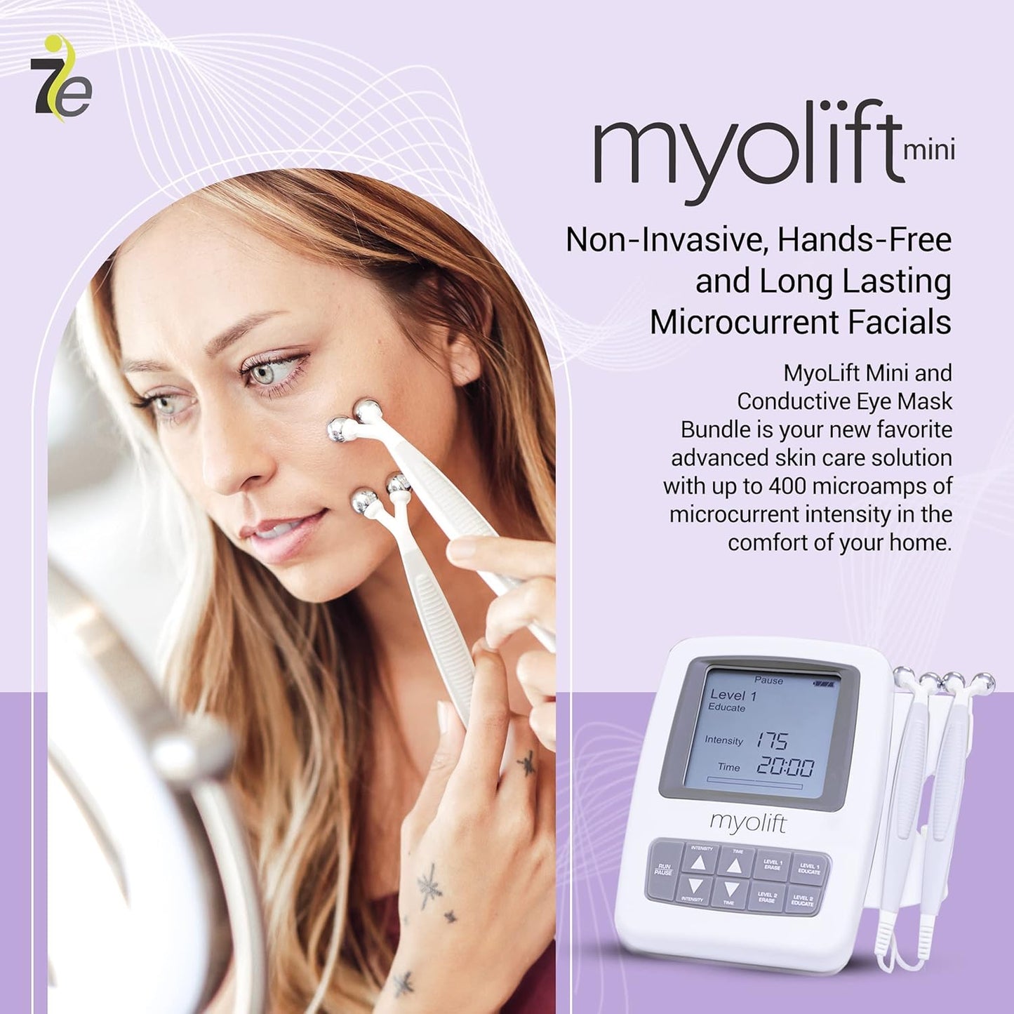 7E Wellness MyoLift Mini Microcurrent Facial Device and Conductive Eye Facial Mask - Non-Invasive Facial Skin Care Products for Anti Aging, Skin Tightening - Esthetician Supplies and Skin Care Tools