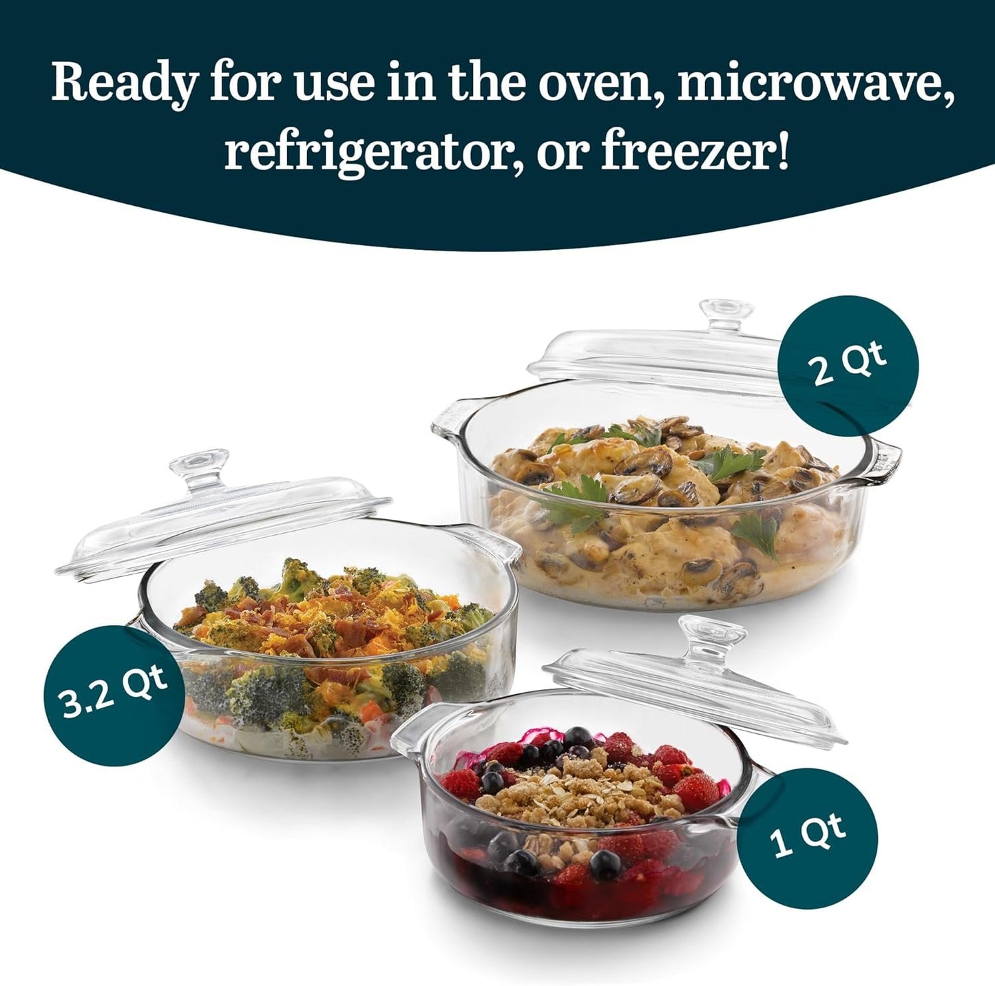 Libbey Baker's Basics 3-Piece Glass Casserole Baking Dish Set with Glass Covers