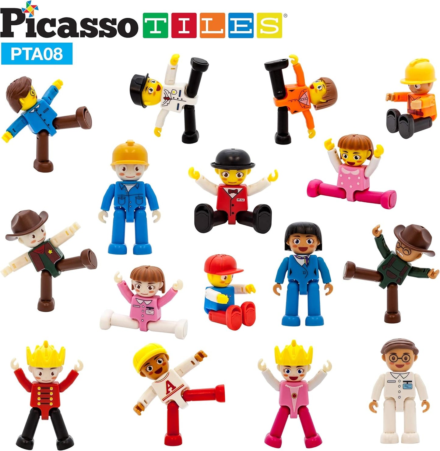 PicassoTiles 16 Piece Character Action Figures Toddler Toy Set Expansion Variety Pack Magnet Education Construction Blocks STEM Learning Kit Pretend Play Toys for Magnetic Building Block Tiles PTA08