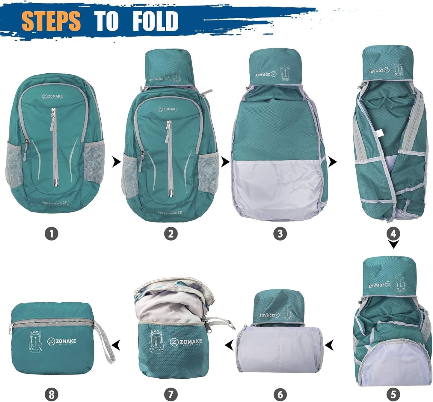 ZOMAKE Foldable Backpack - 25L Lightweight Folding Packs, Packable Hiking Daypack for Travel Outdoor Camping