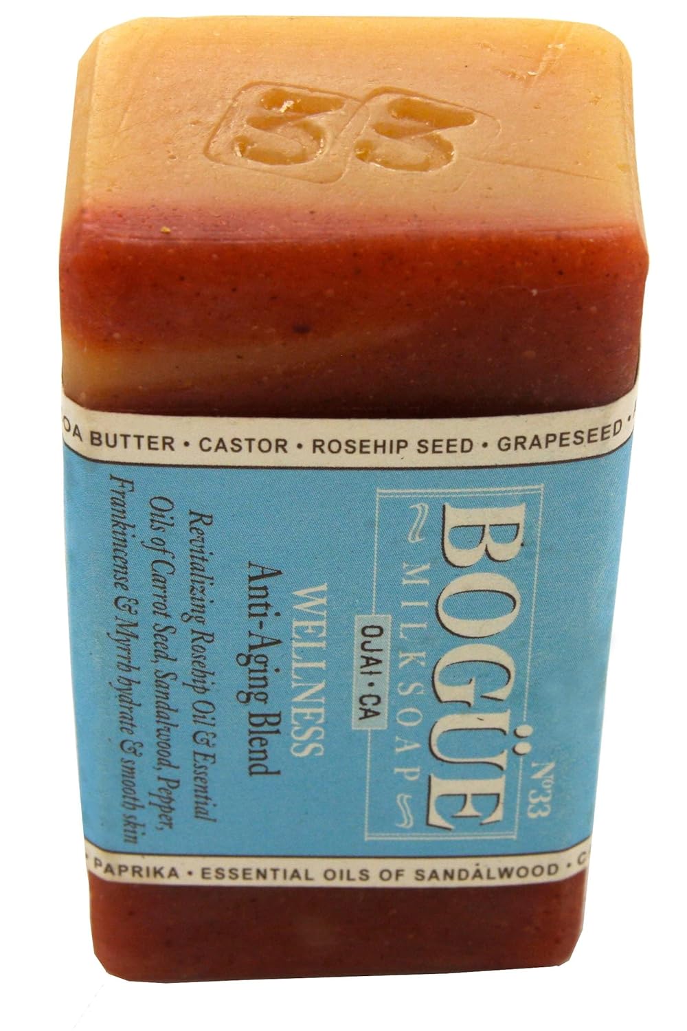 Handmade Goat Milk Soap- BOGUE No.33 WELLNESS Anti-Aging Blend Revitalizing Rosehip Oil & Essential Oils of Carrot Seed, Sandalwood, Pepper, Frankincense & Myrrh hydrate & smooth skin