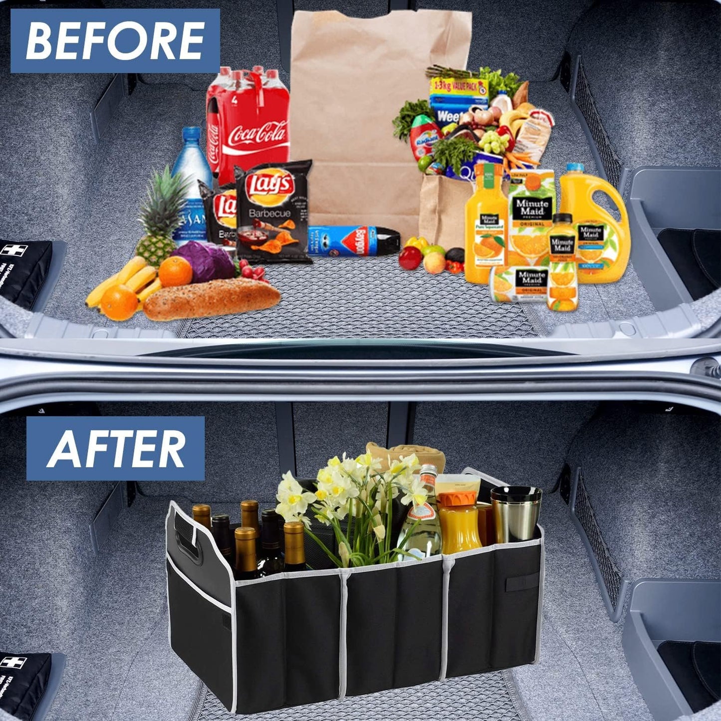 Car Organizer with cooler bag - Expandable, Collapsible Trunk Organiser, Durable, Portable Car Boot Organisation. Perfect for car, home and pet use.