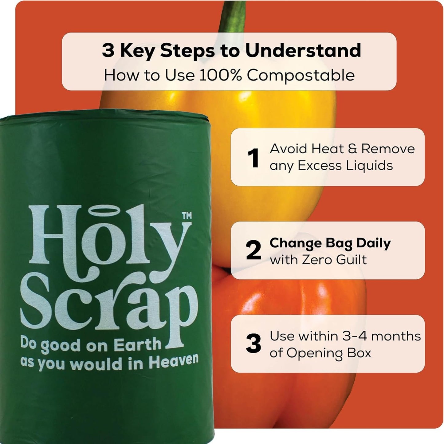 Holy Scrap! Compostable Trash Bags Small - Pack of 200 - Kitchen Compost Bags 2.6 Gallon Trash Bags - Compost Biodegradable Bags 1-3 Gallon Countertop Garbage Bin - Bathroom Bio Mini Trash Can Liners