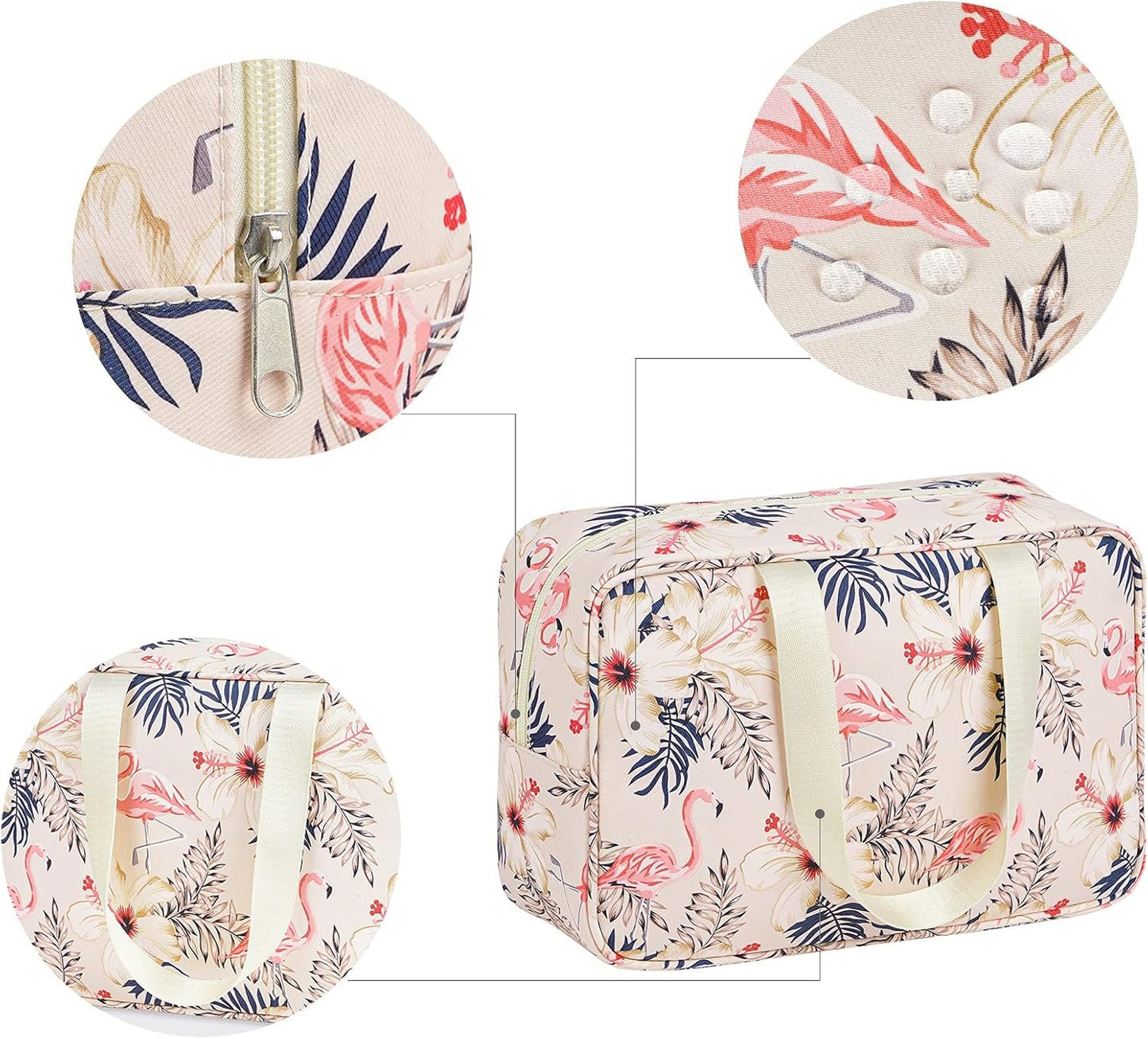 Narwey Large Toiletry Bag Women Travel Toiletries Makeup Cosmetic Bag Make Up Bags Organizer Medicine Mens (Beige Flamingo)