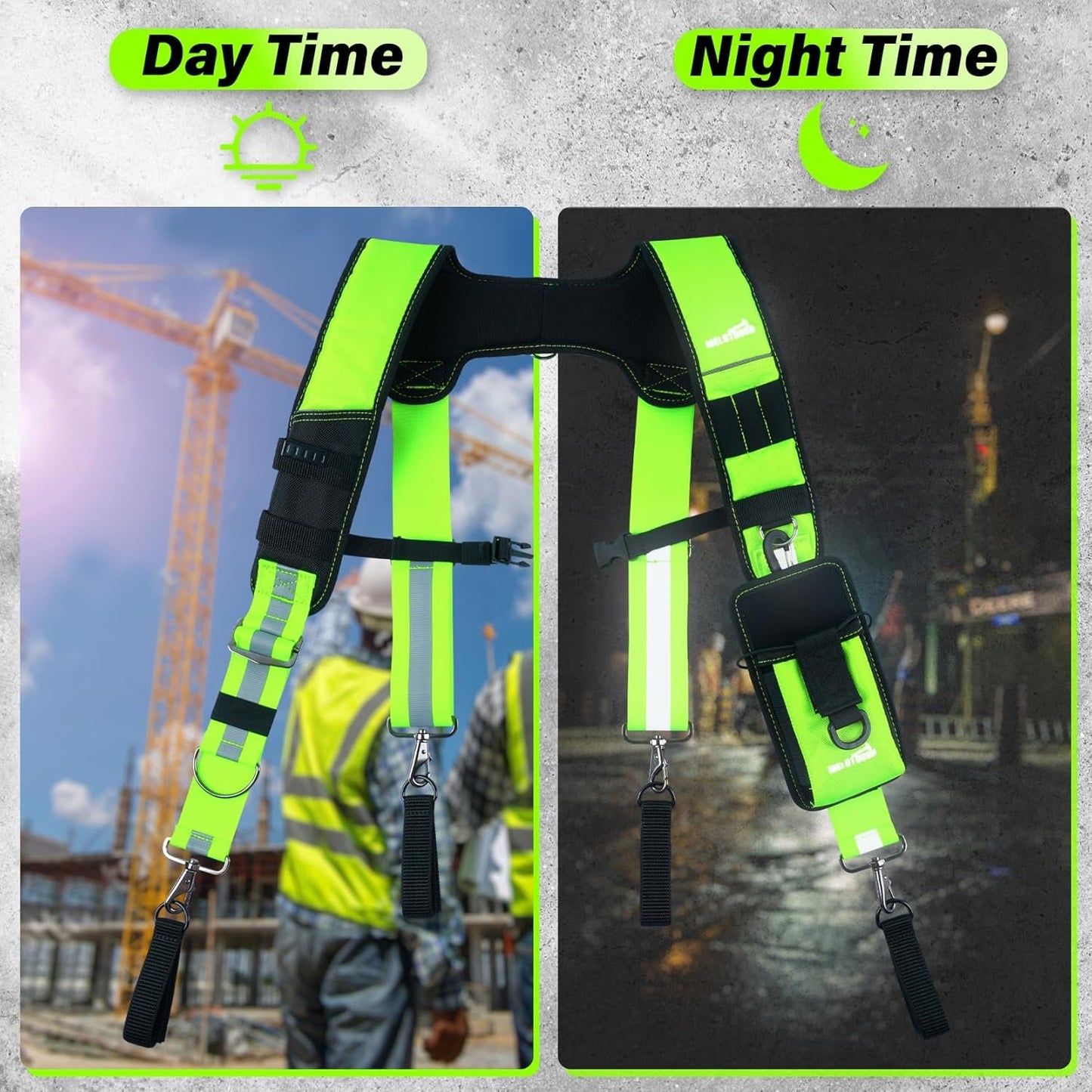 MELOTOUGH Reflective Safety Work Suspenders - Padded, Adjustable, Hi Vis Tool Belt Suspenders for Carpenter/Electrician/Roofing/Framers (High Visibility)