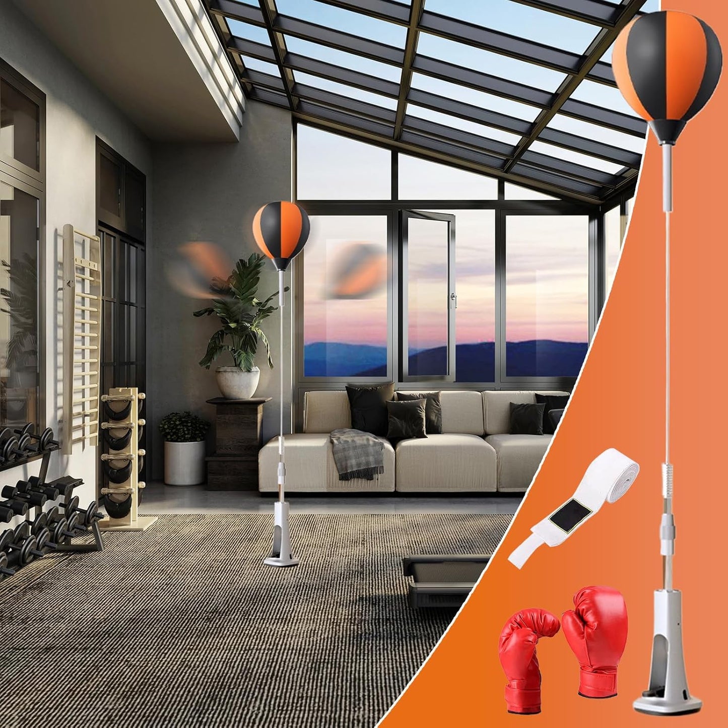 Freestanding Punching Bag, Reflex Training Kit, Height Adjustable Rebound Stand, Boxing Fitness Gear, for Gym Stress Relief Workouts EVA, stainless steel