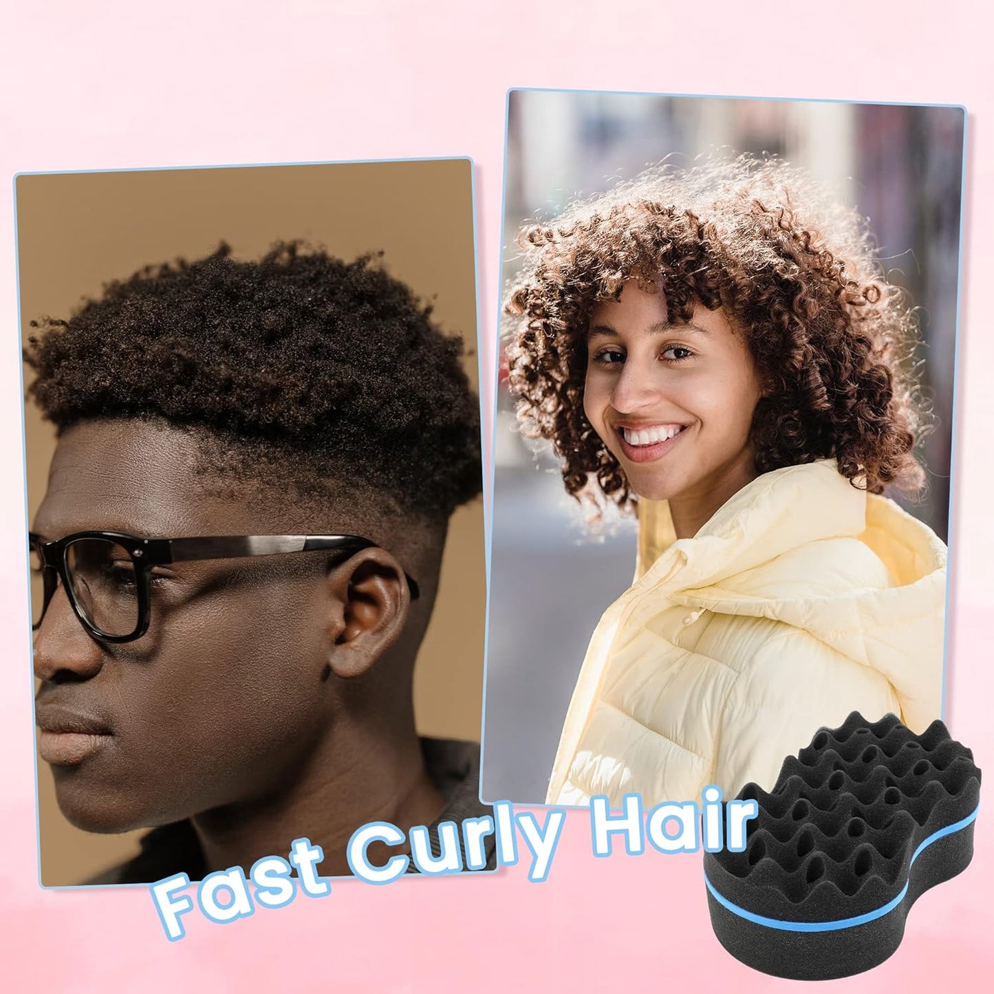 Beauty7 Double Side Two in One Magic Twist Hair Sponge Magic Hair Twist Sponges Afro Braid Style Hair Sponge Brush Natural Hair Sponge Barber Styling Comb Locking Afro Coil Comb Care Hair Styling Tool